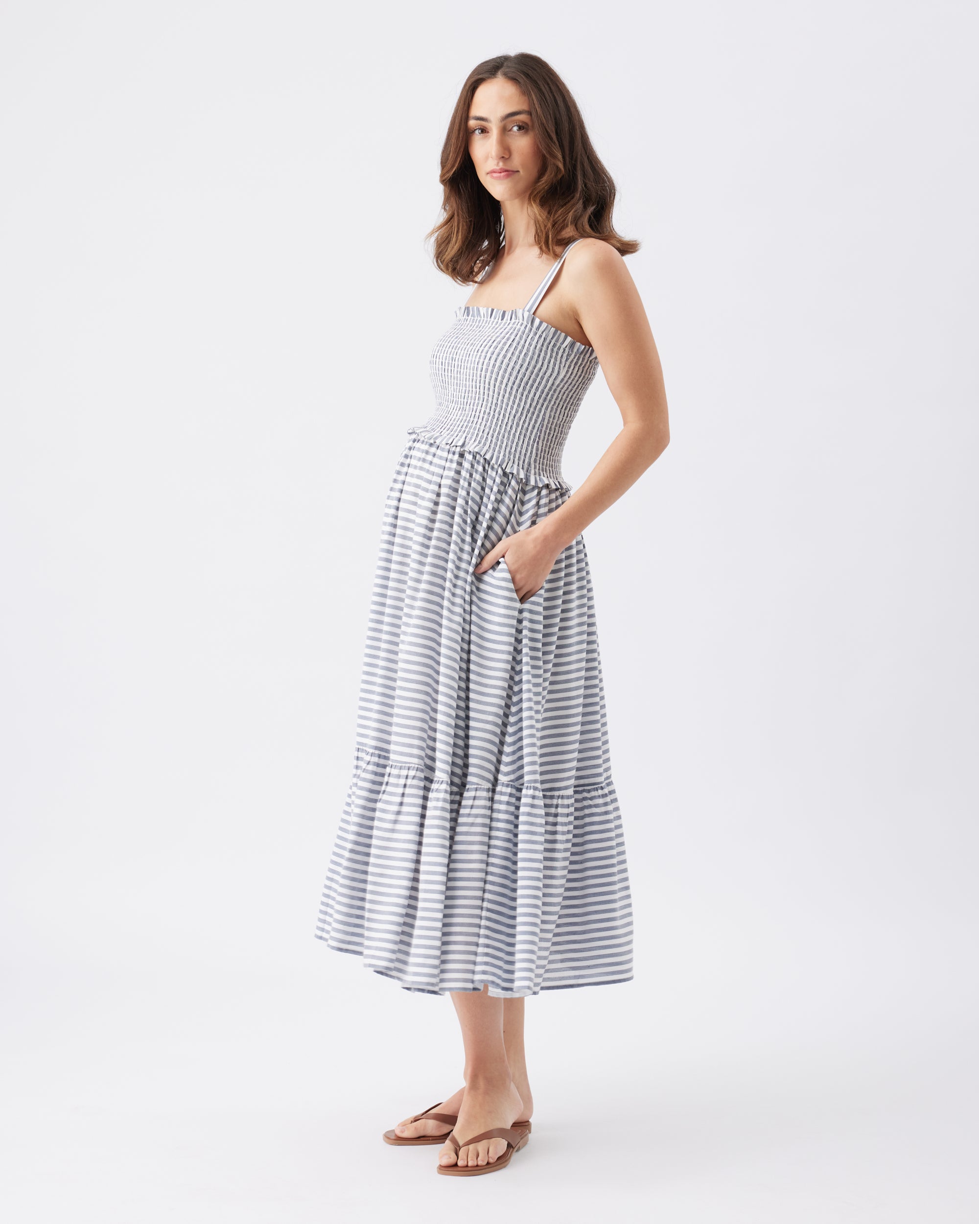 Sofia Stripe Dress  Indigo / White