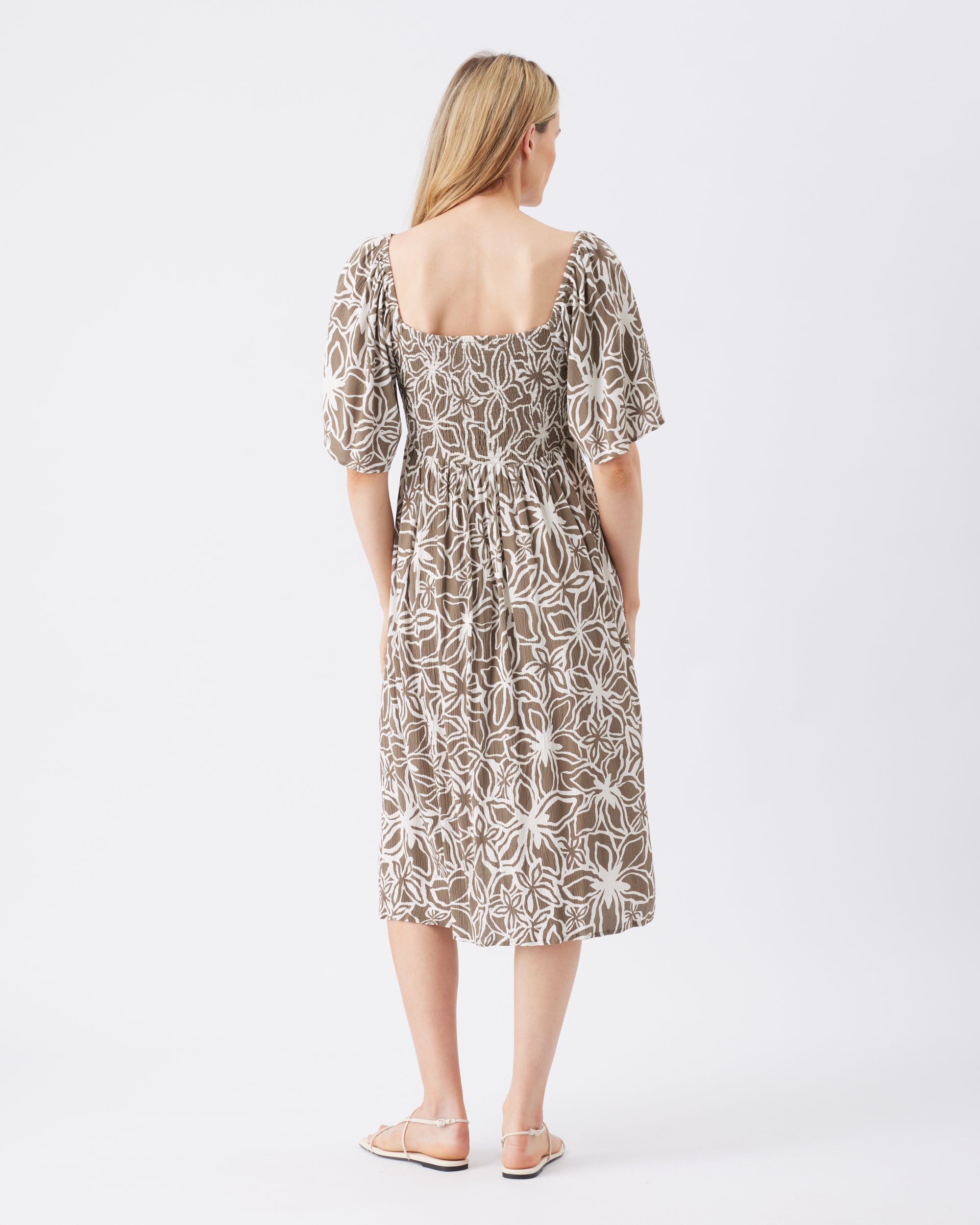 Alona Shirred Dress Olive / White