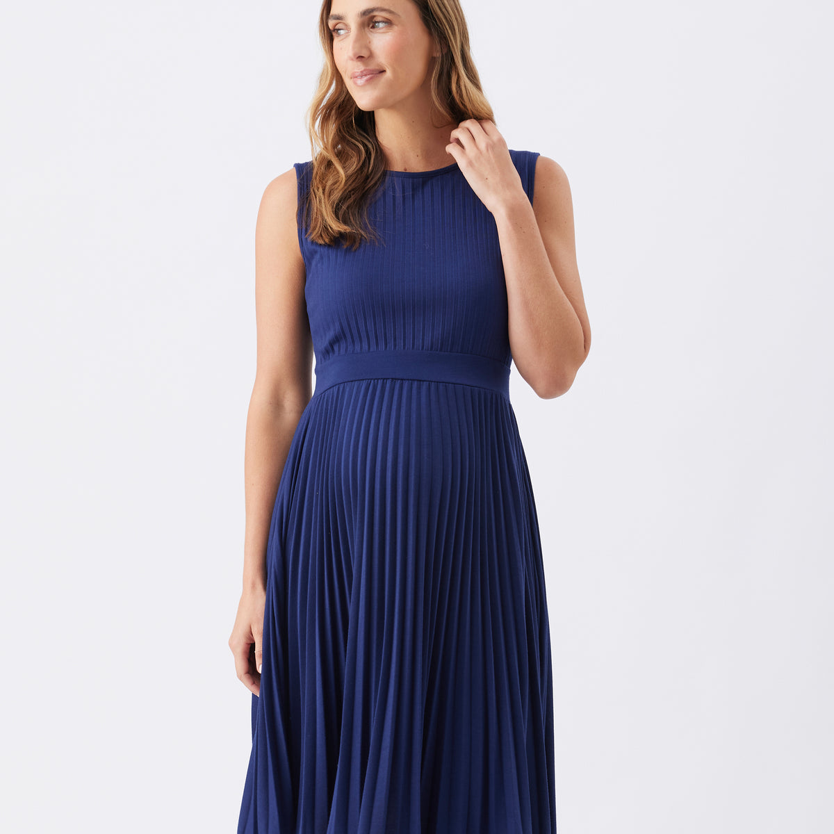 Ripe Maternity Knife Pleat Round Neck Dress