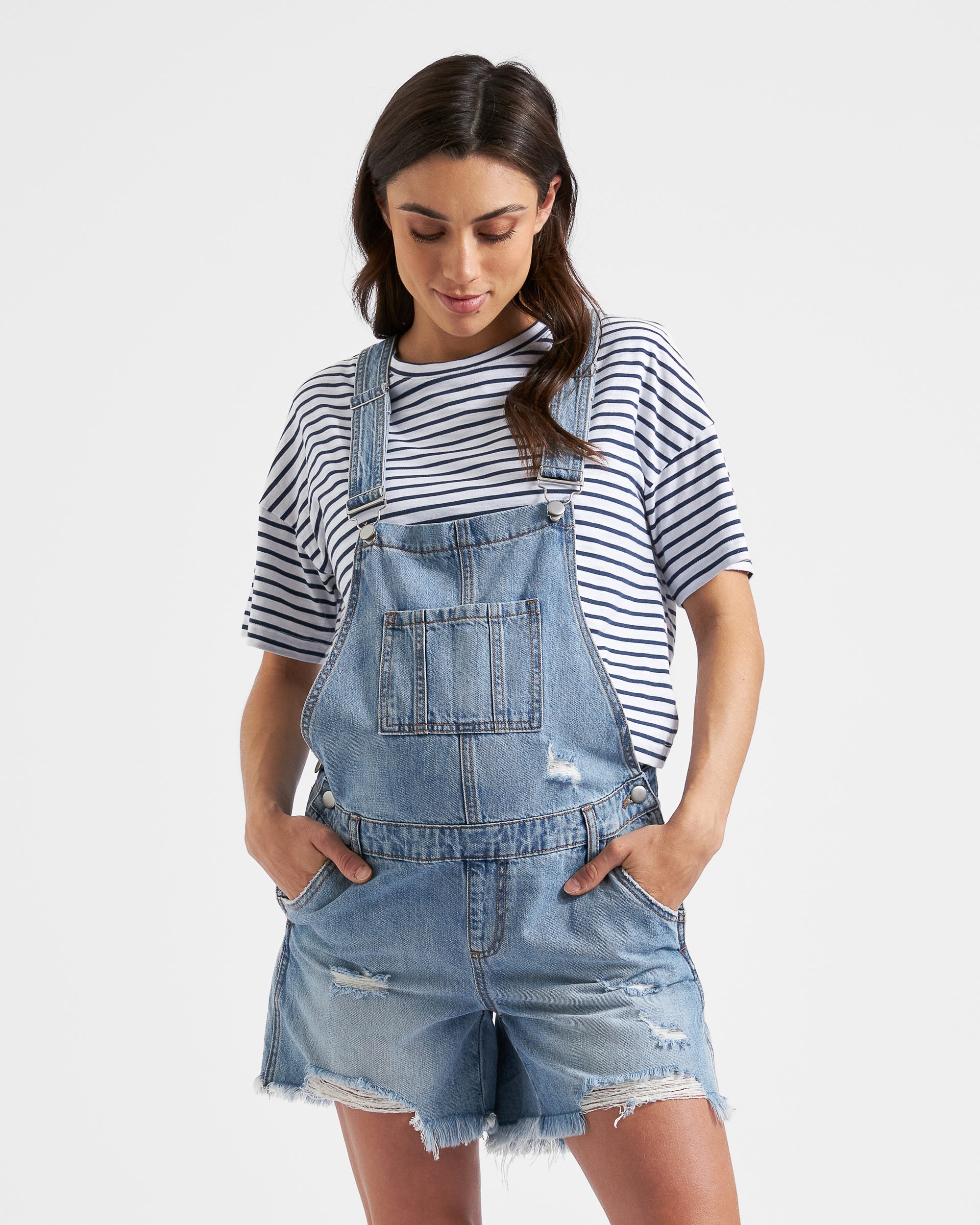 Denim Short Overalls Pale Blue