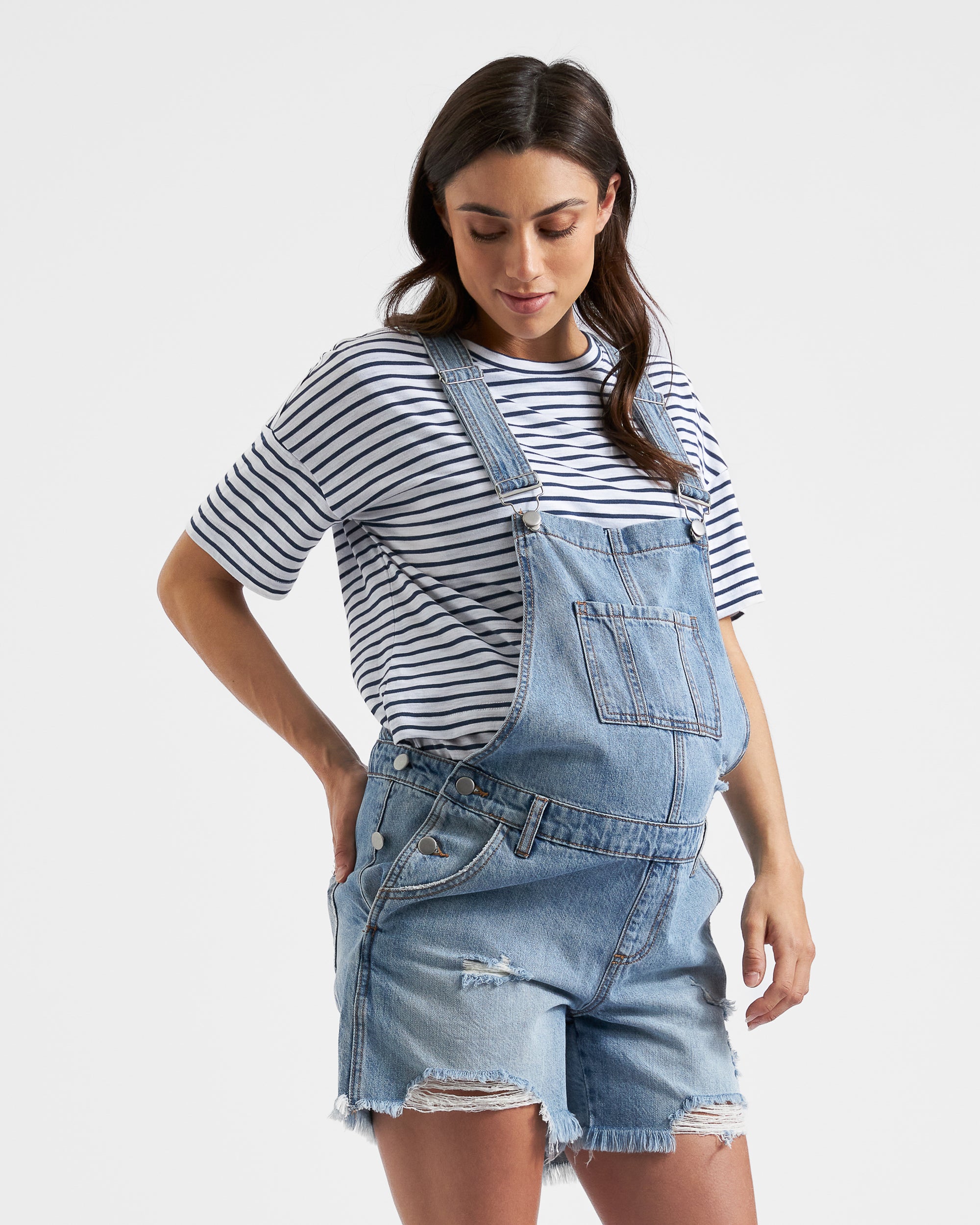 Denim Short Overalls Pale Blue