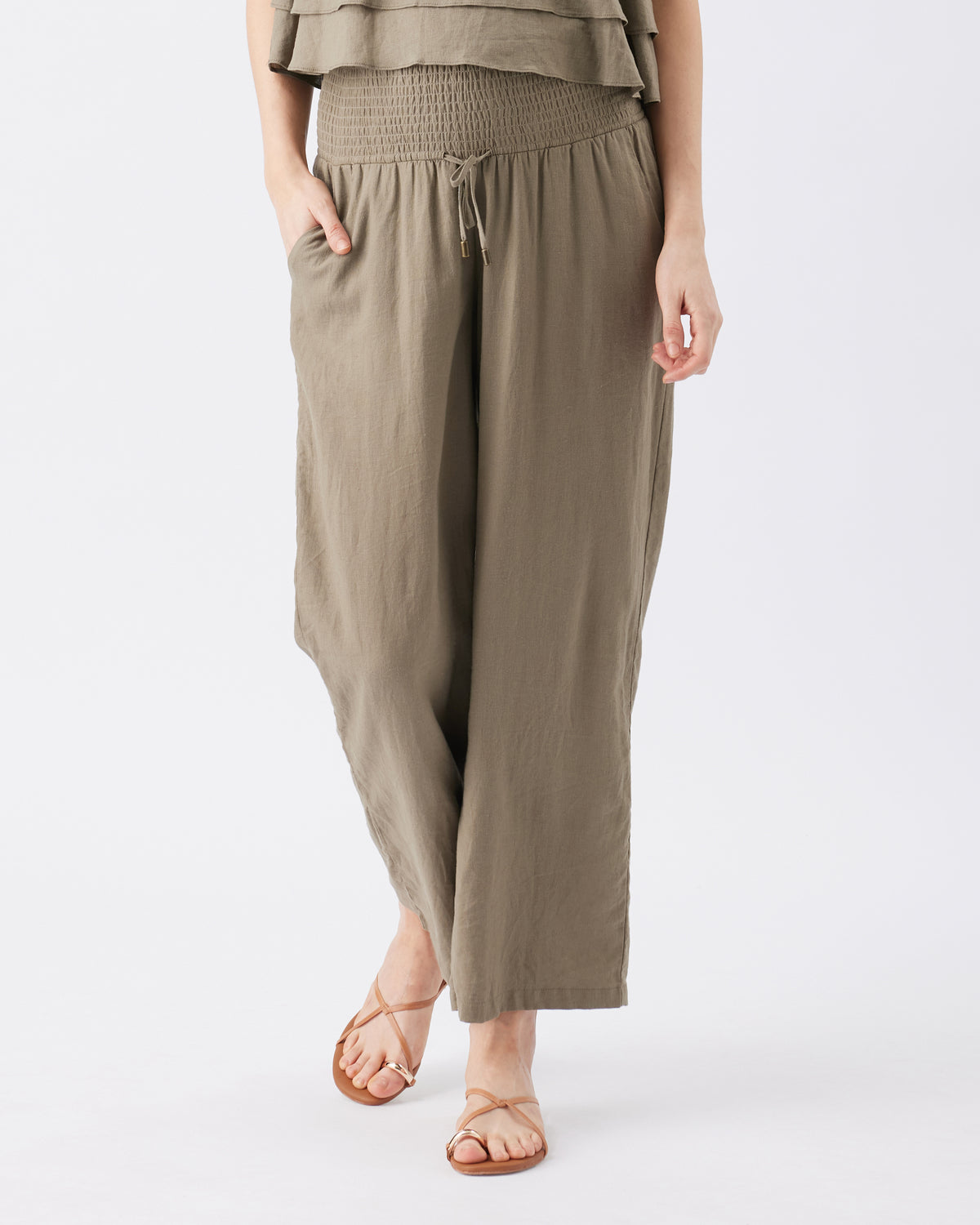 Indi Wide Leg Linen Pant Olive