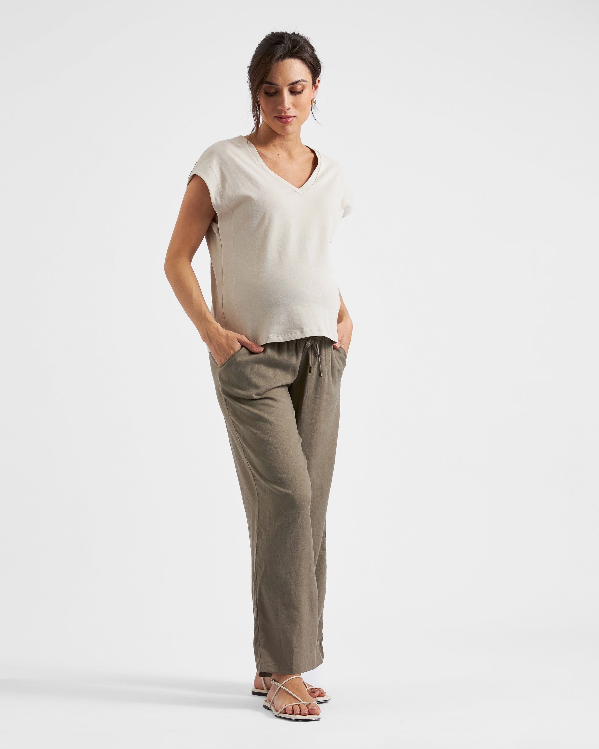 Indi Wide Leg Linen Pant Olive