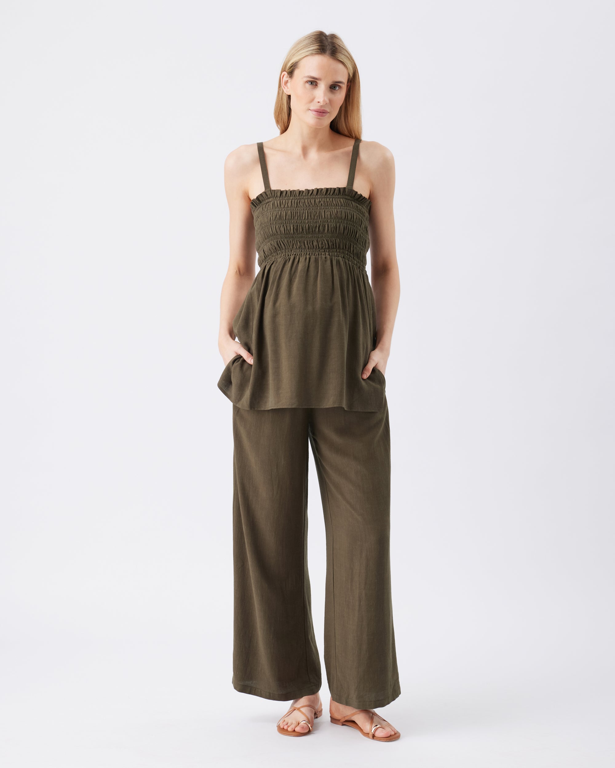 Marlow Shirred Pant - Khaki