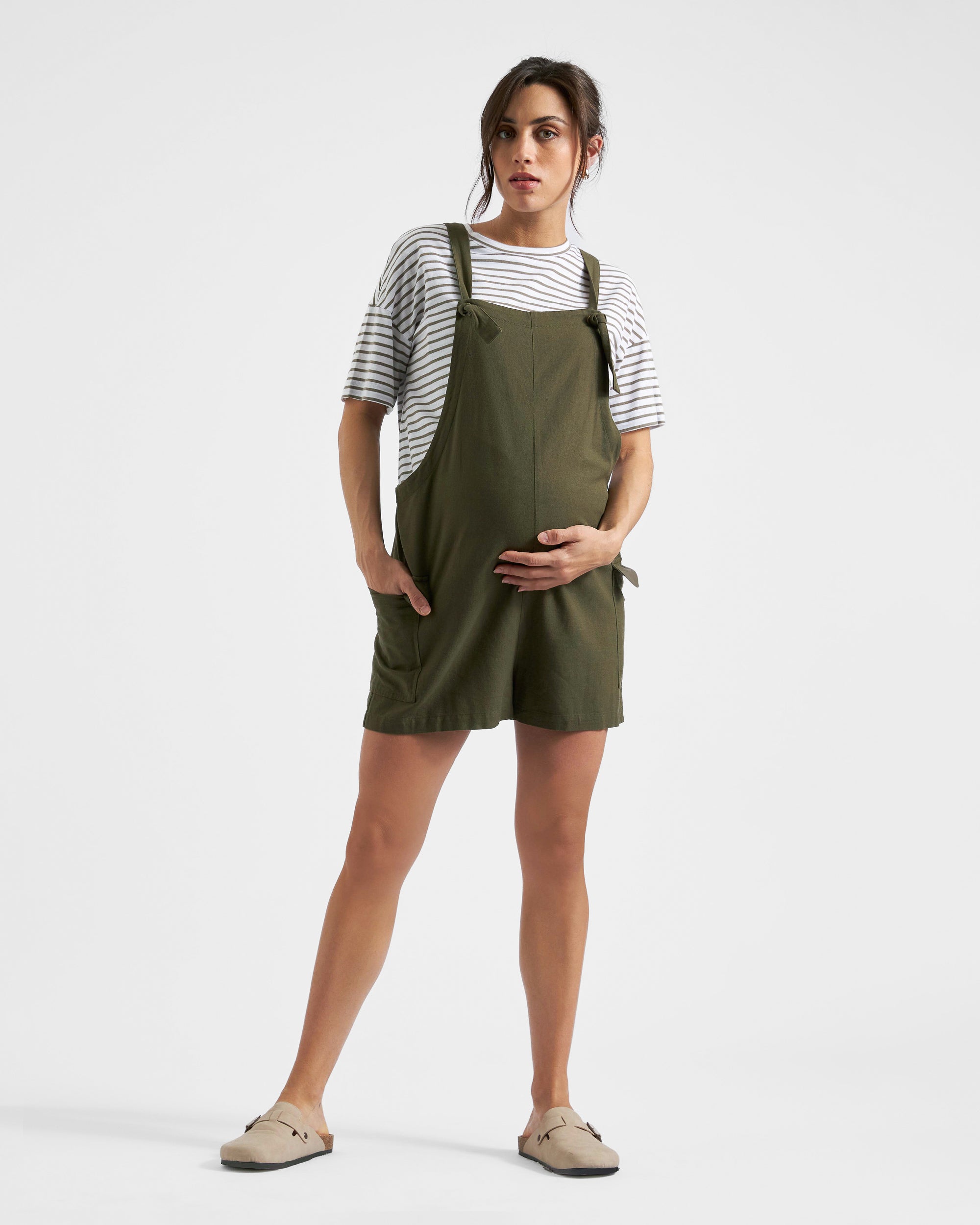 Terry Linen Playsuit Olive