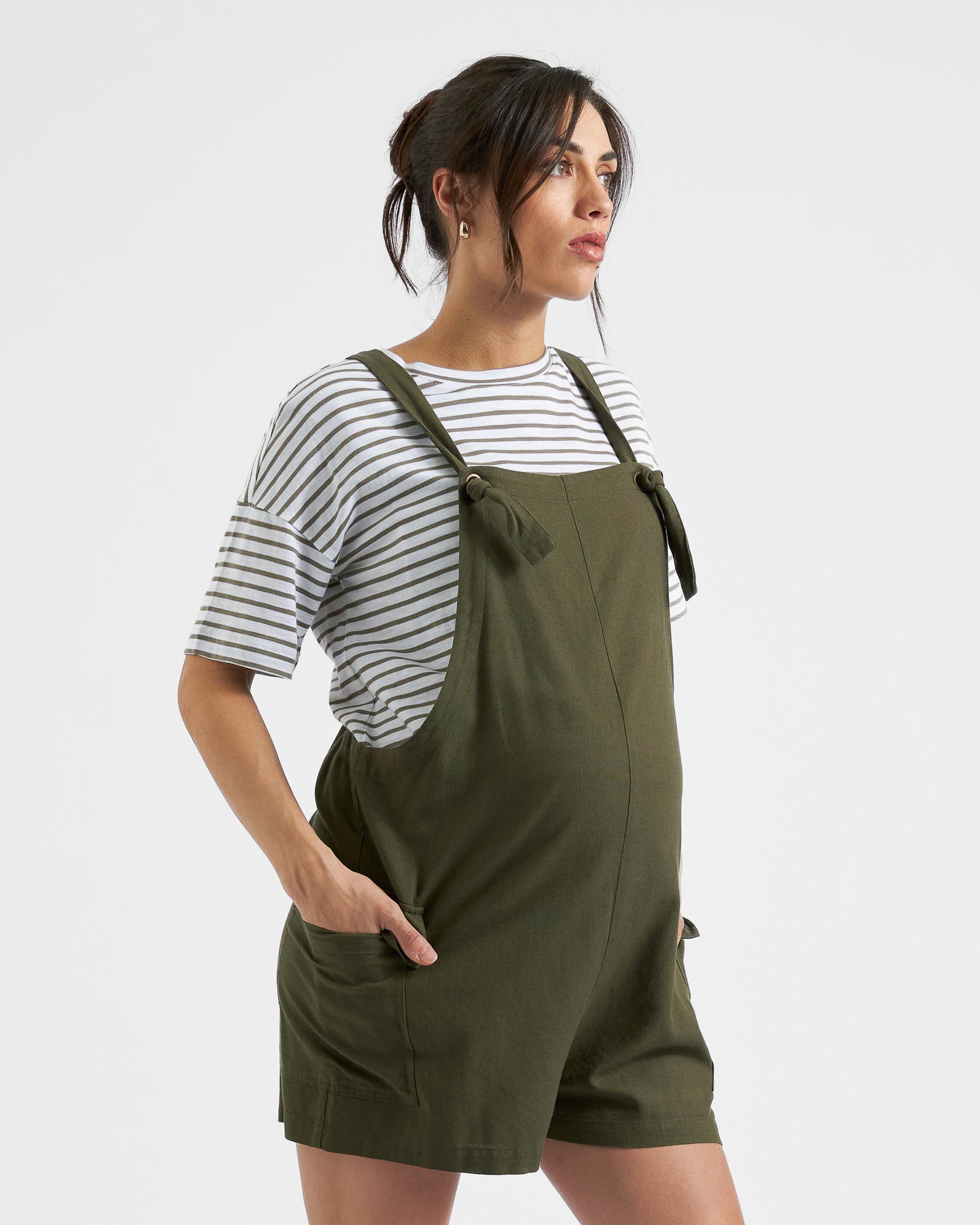 Terry Linen Playsuit Olive