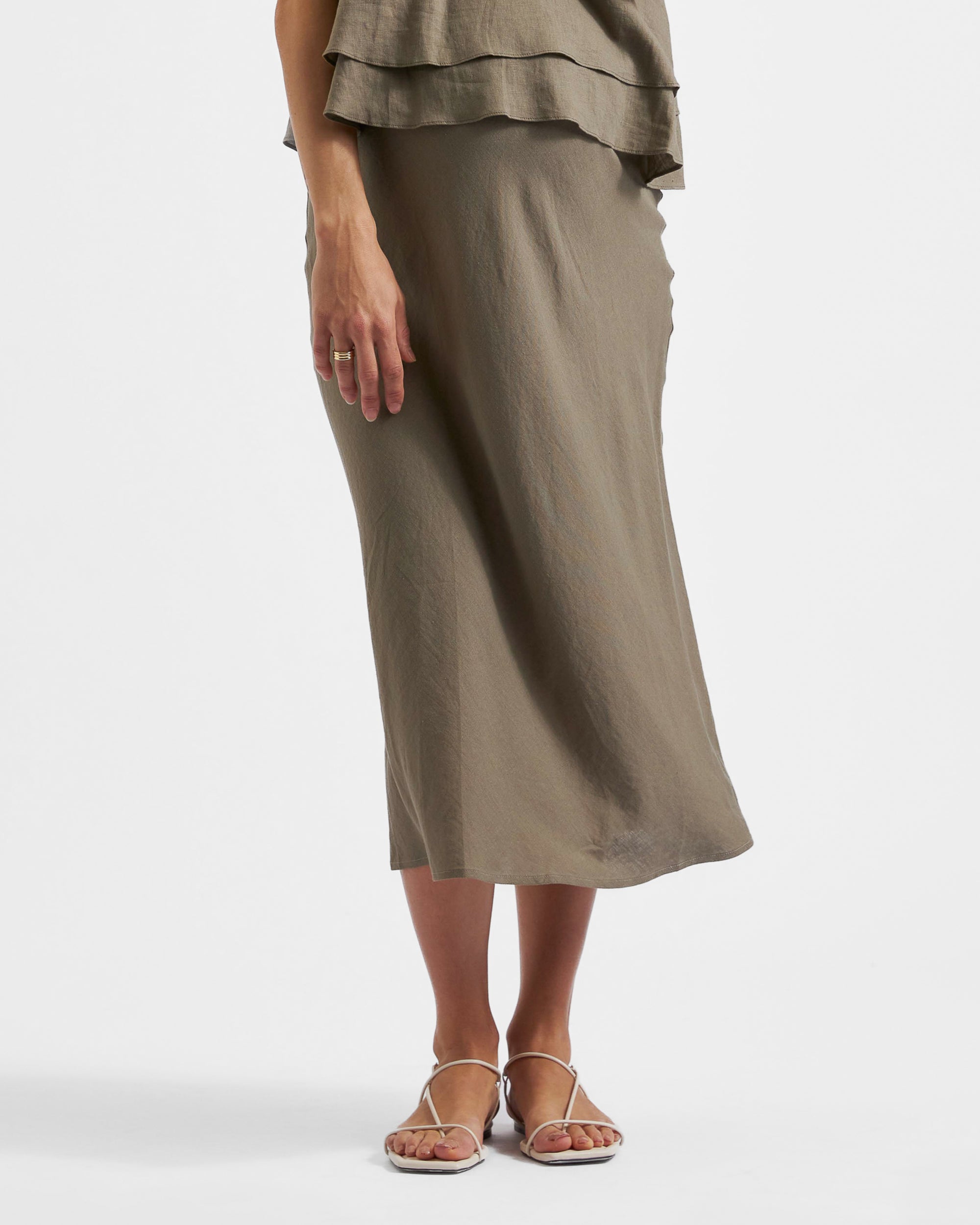 Debbie Linen Skirt  Olive