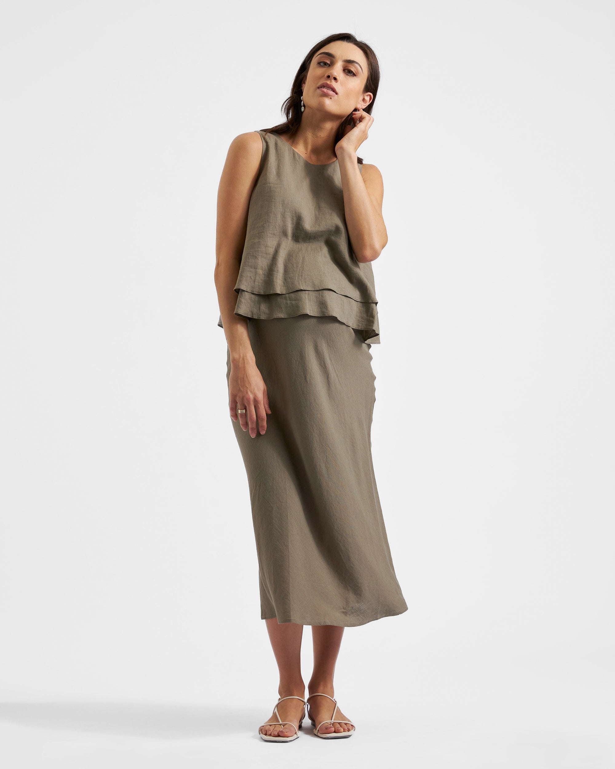 Debbie Linen Skirt  Olive