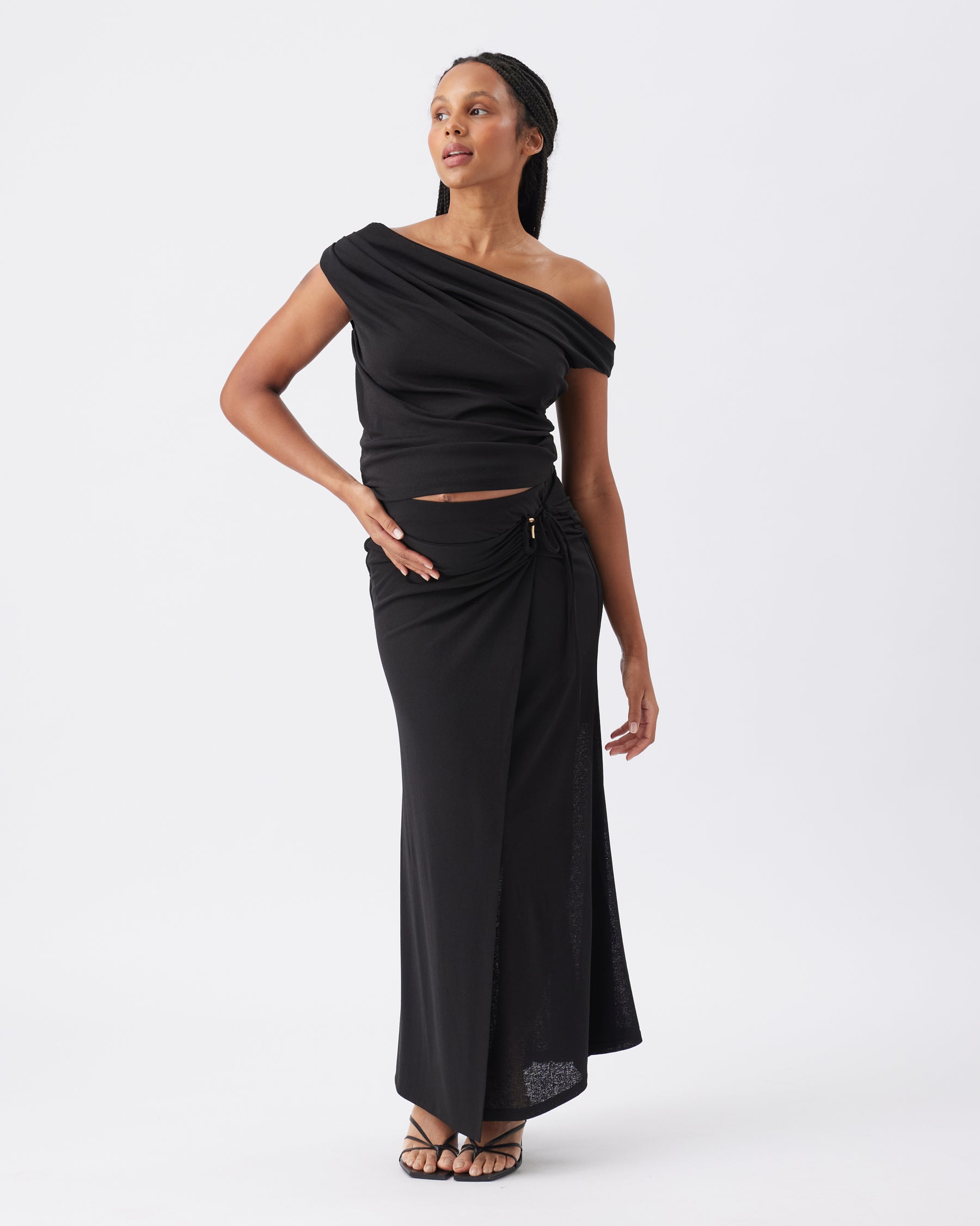 Rhi Mock Wrap Skirt  Black