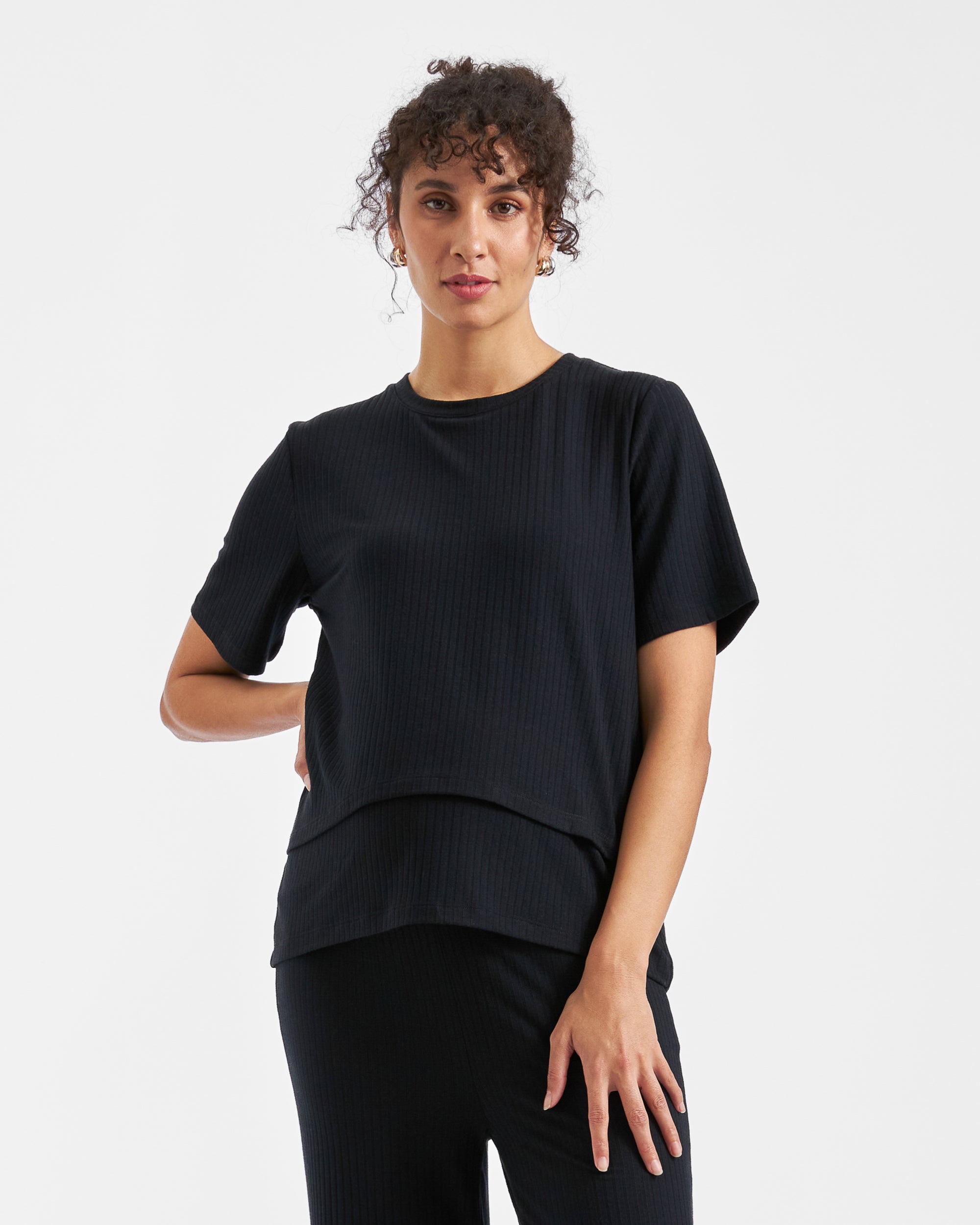 Mike Rib Nursing Top  Black