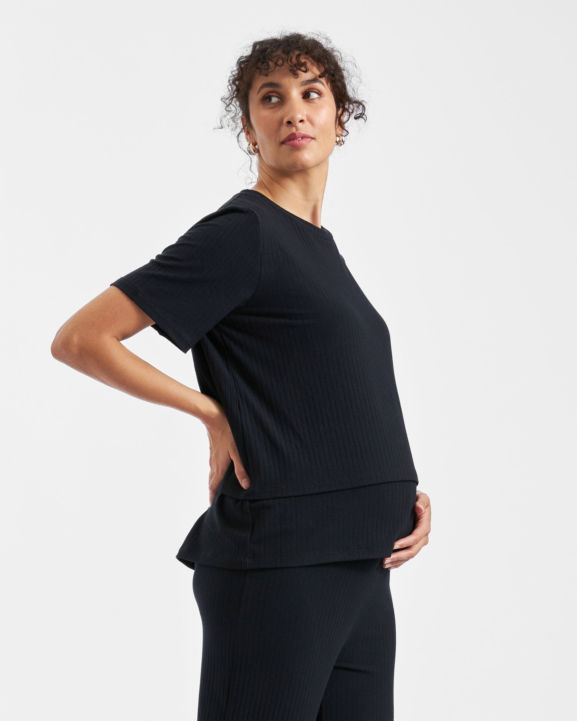 Mike Rib Nursing Top  Black