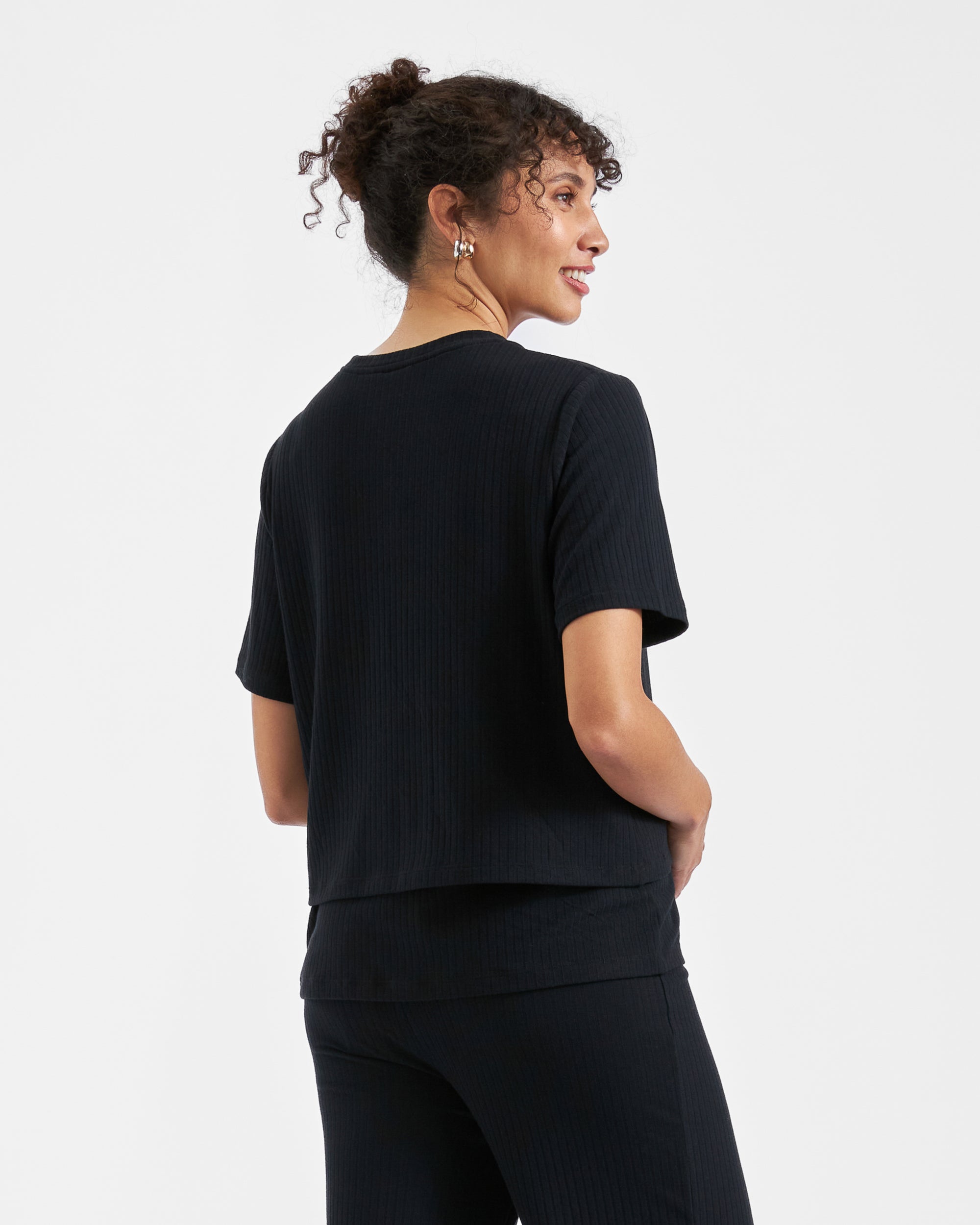 Mike Rib Nursing Top  Black