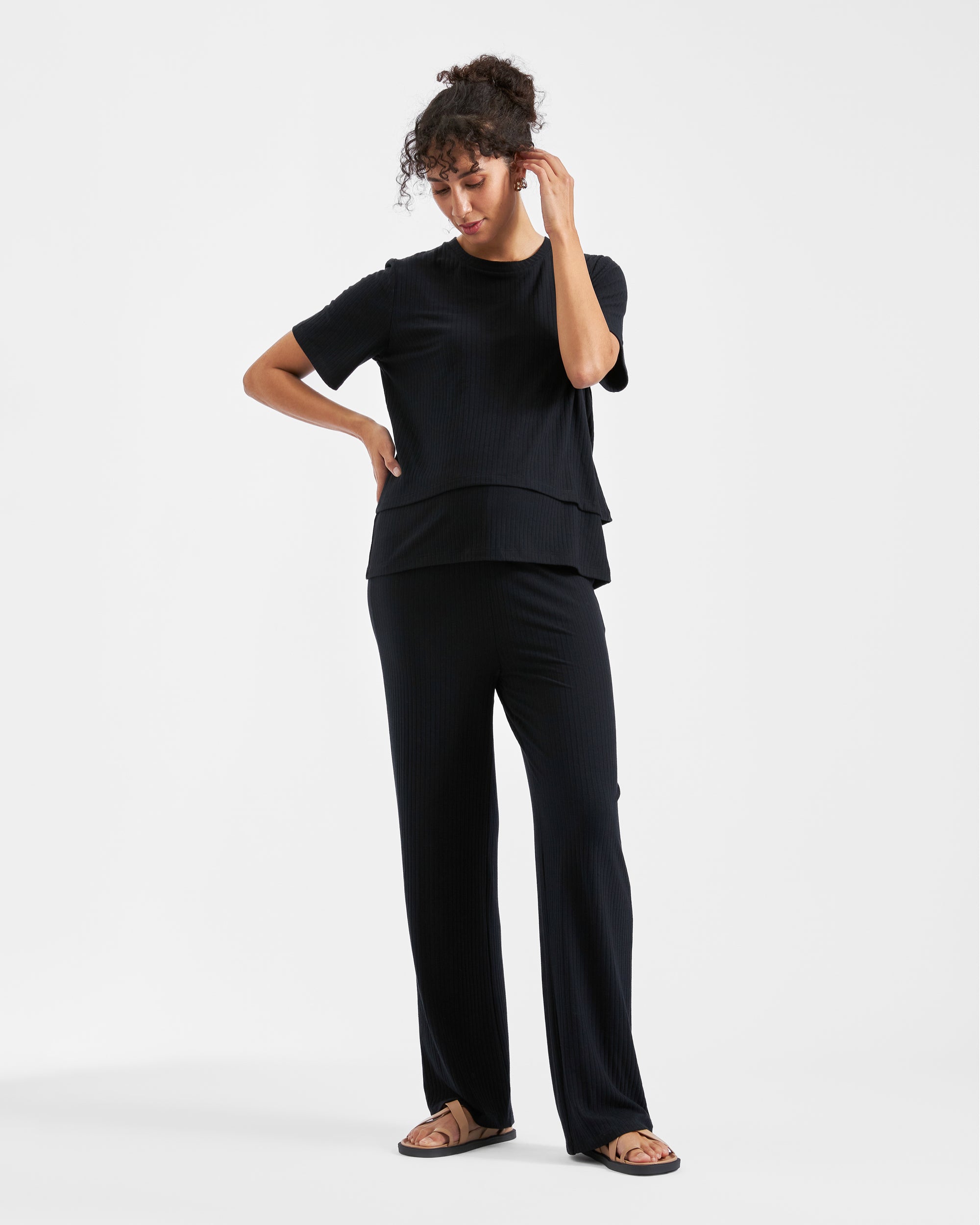 Mike Rib Nursing Top  Black