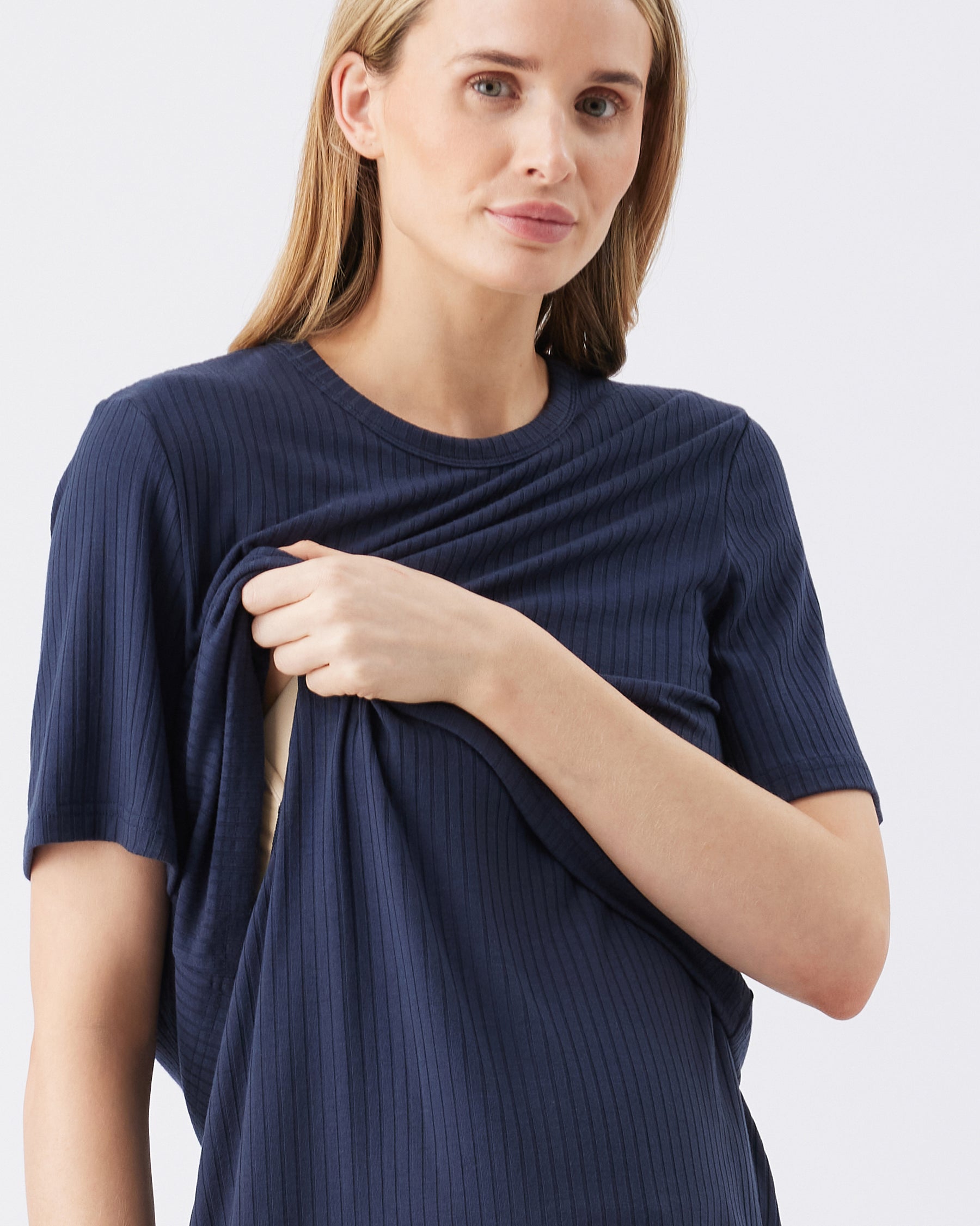 Mike Rib Nursing Top  Navy