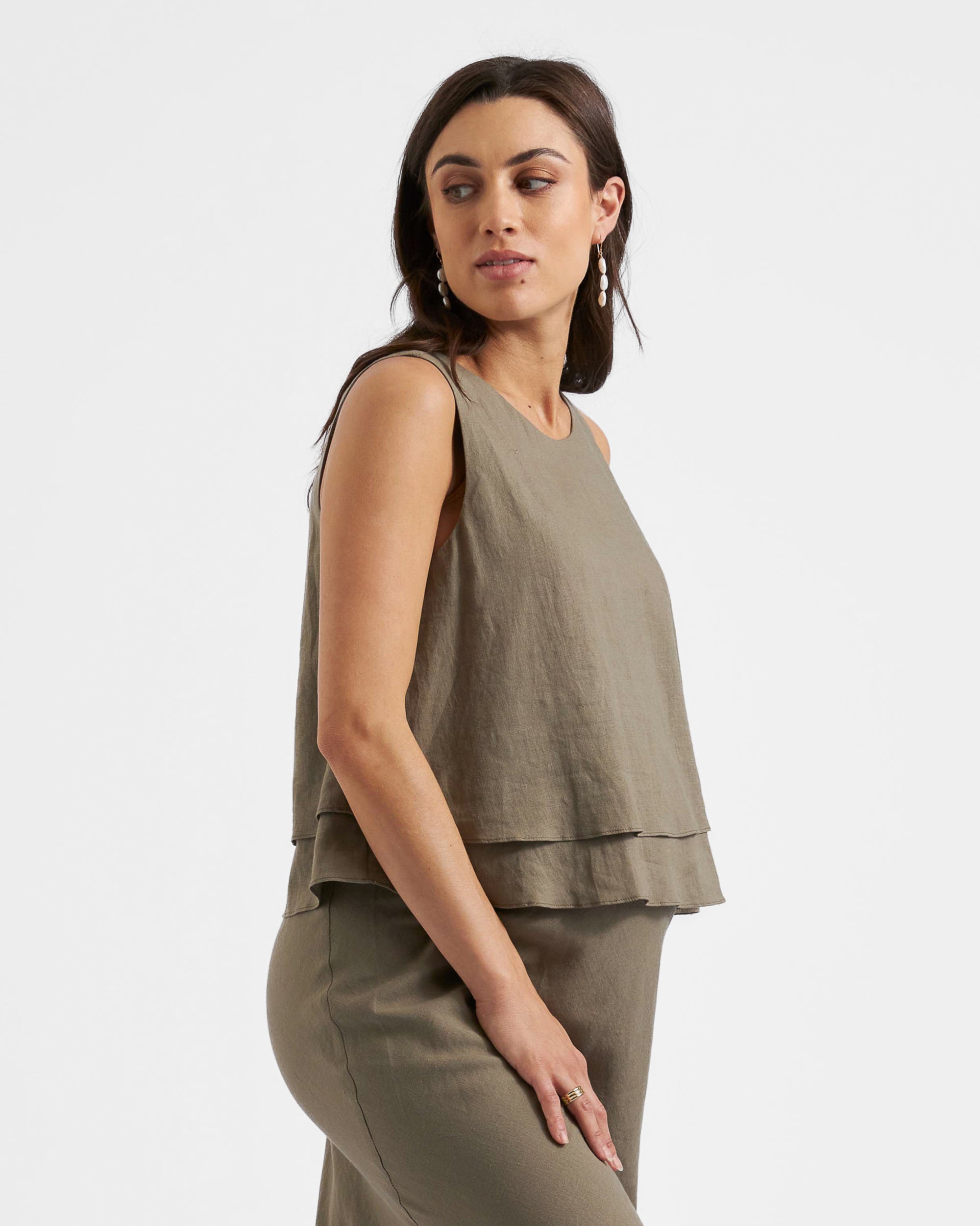 Peyton Linen Nursing Top Olive