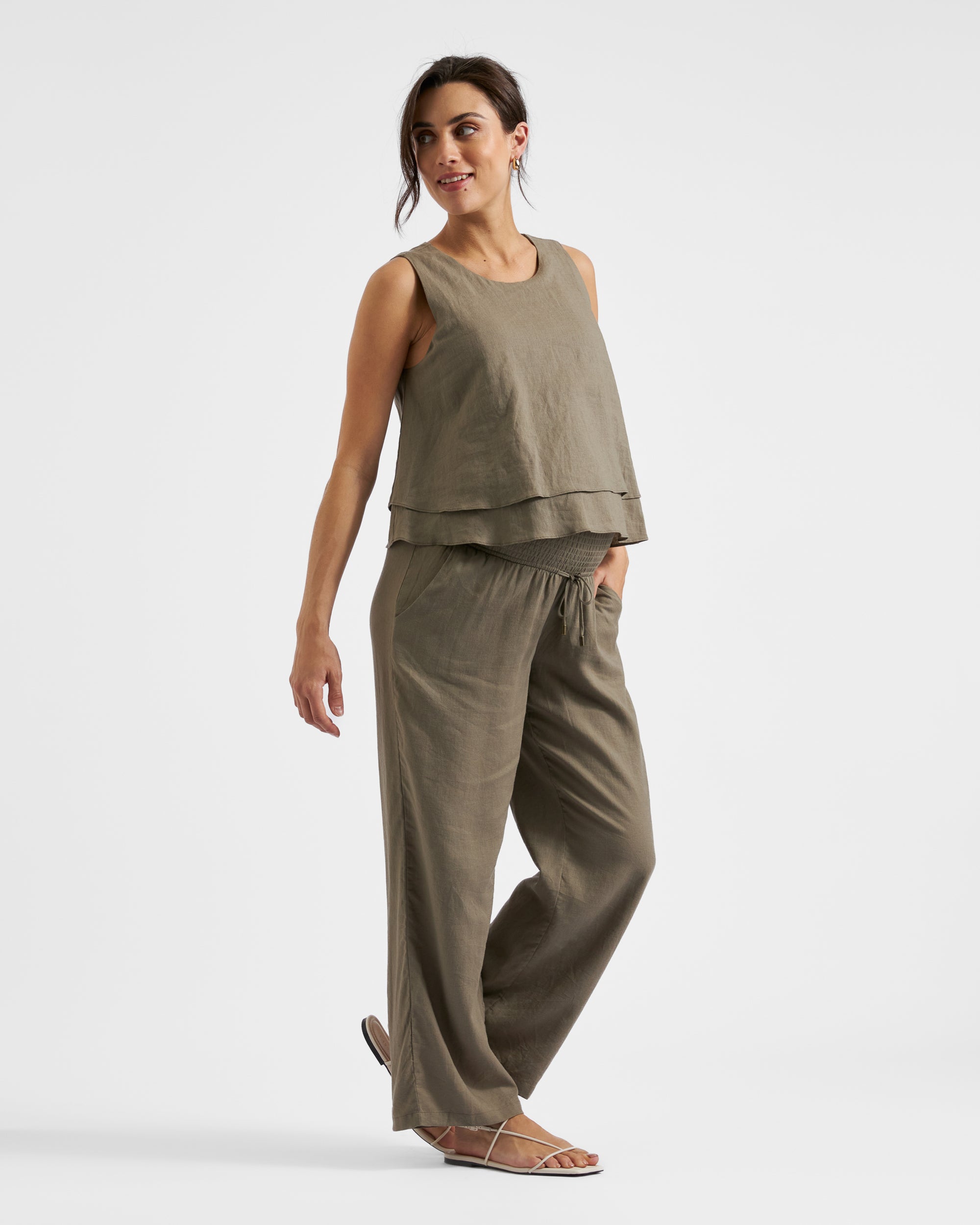 Peyton Linen Nursing Top Olive