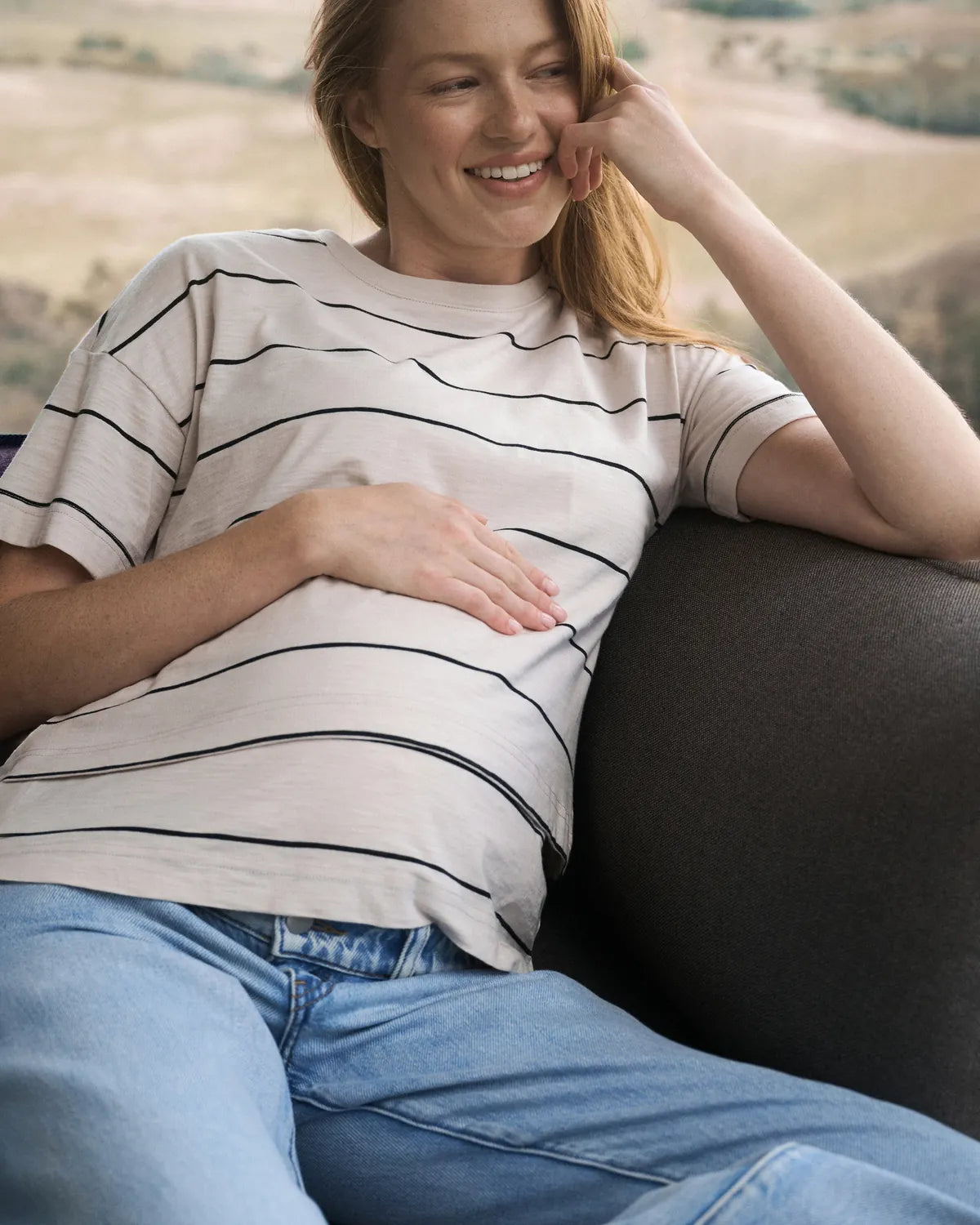 Claudette Nursing Tee  Ecru / Black