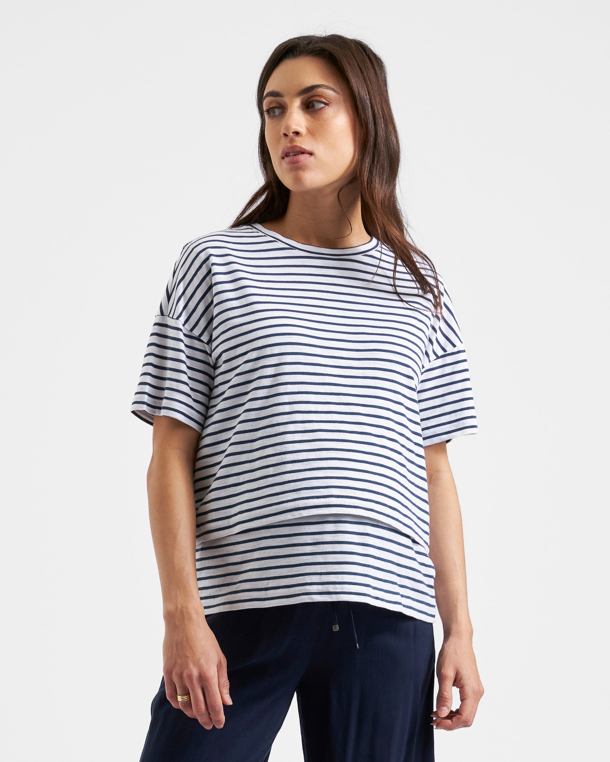 Claudette Nursing Tee  White / Ink