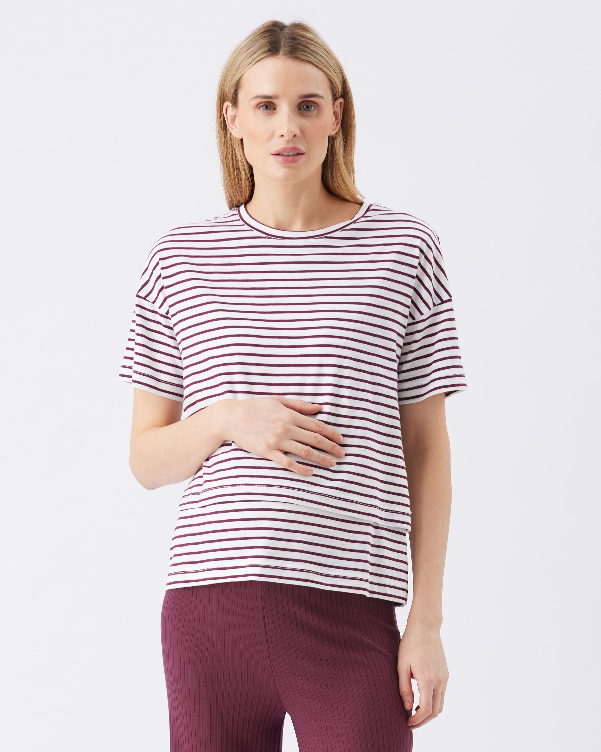 Claudette Nursing Tee  White / Maroon