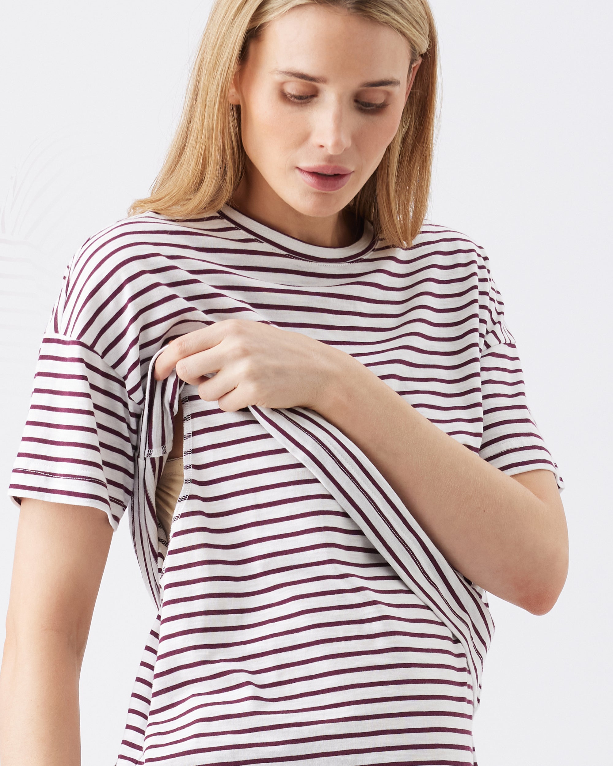 Claudette Nursing Tee  White / Maroon