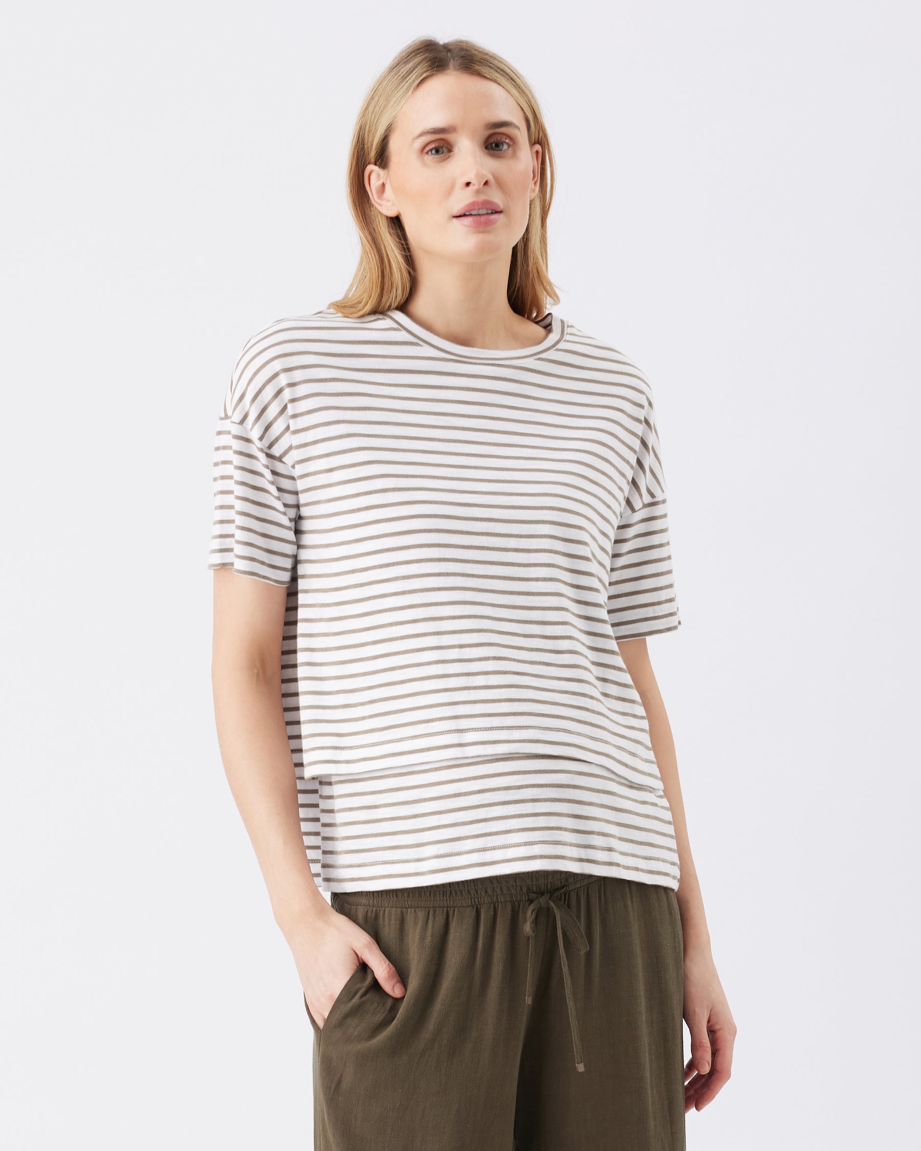 Claudette Nursing Tee  White / Olive