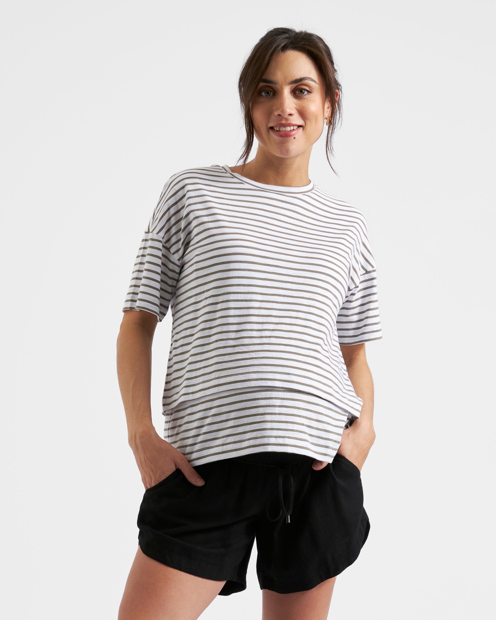 Claudette Nursing Tee  White / Olive