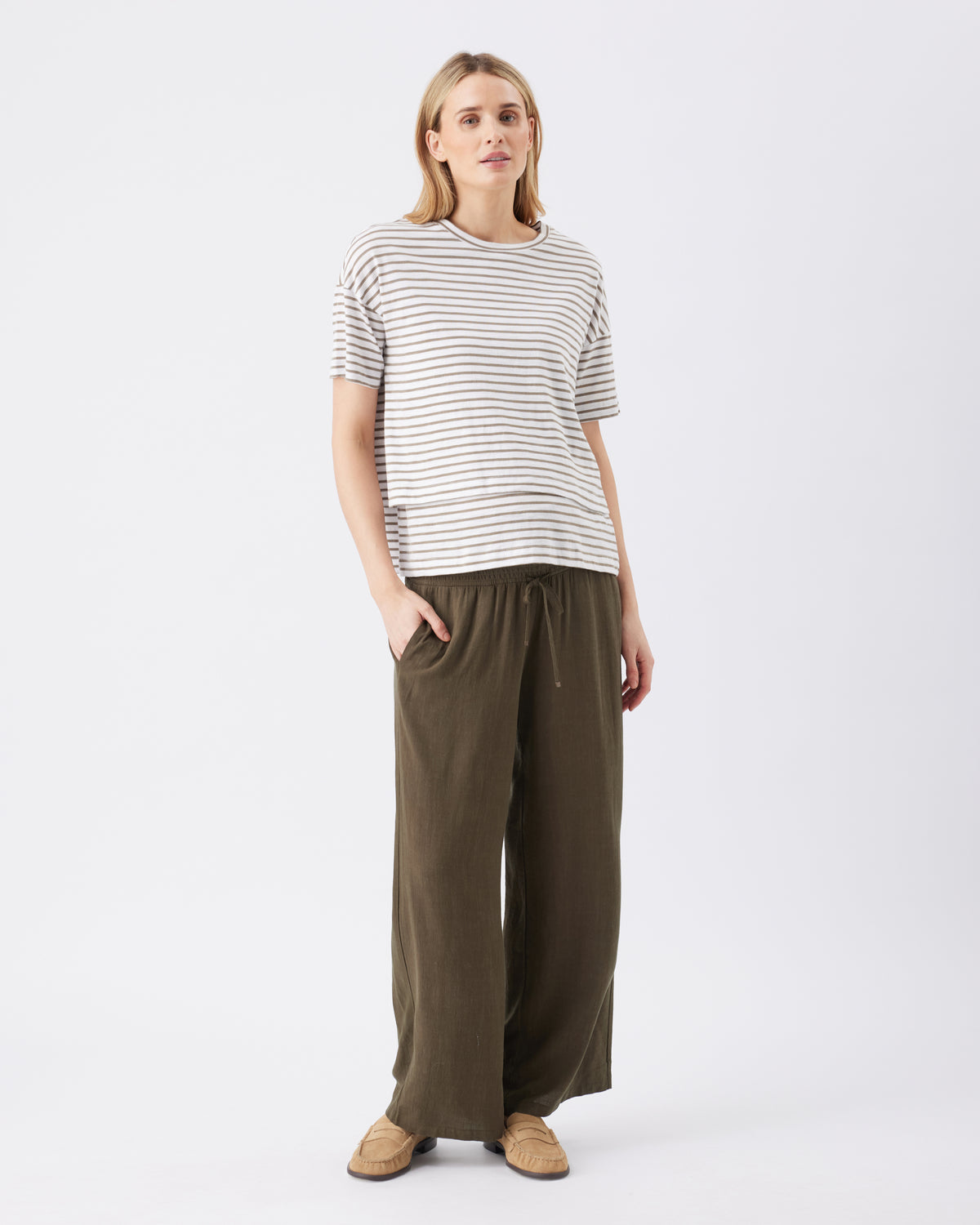 Claudette Nursing Tee  White / Olive