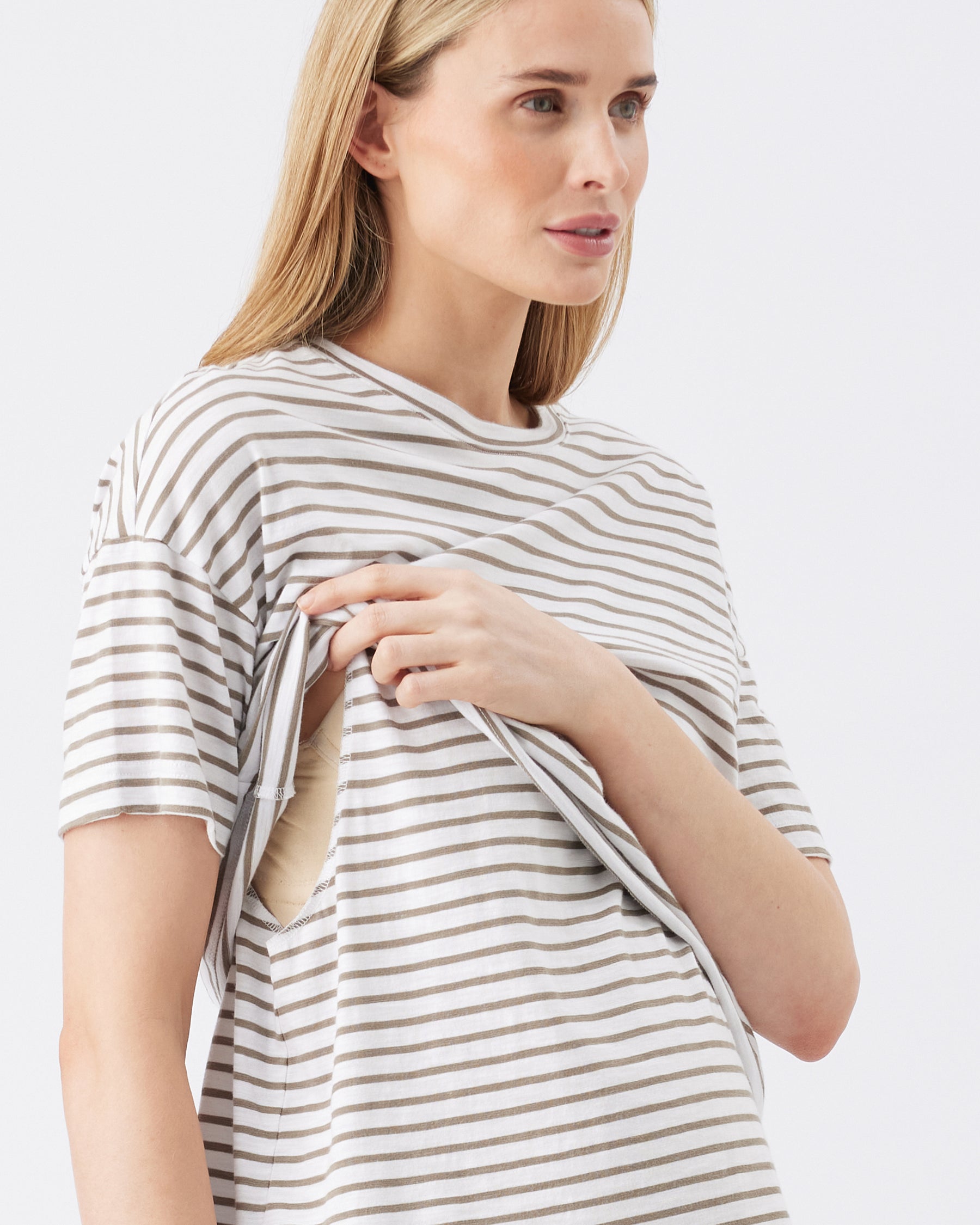 Claudette Nursing Tee  White / Olive