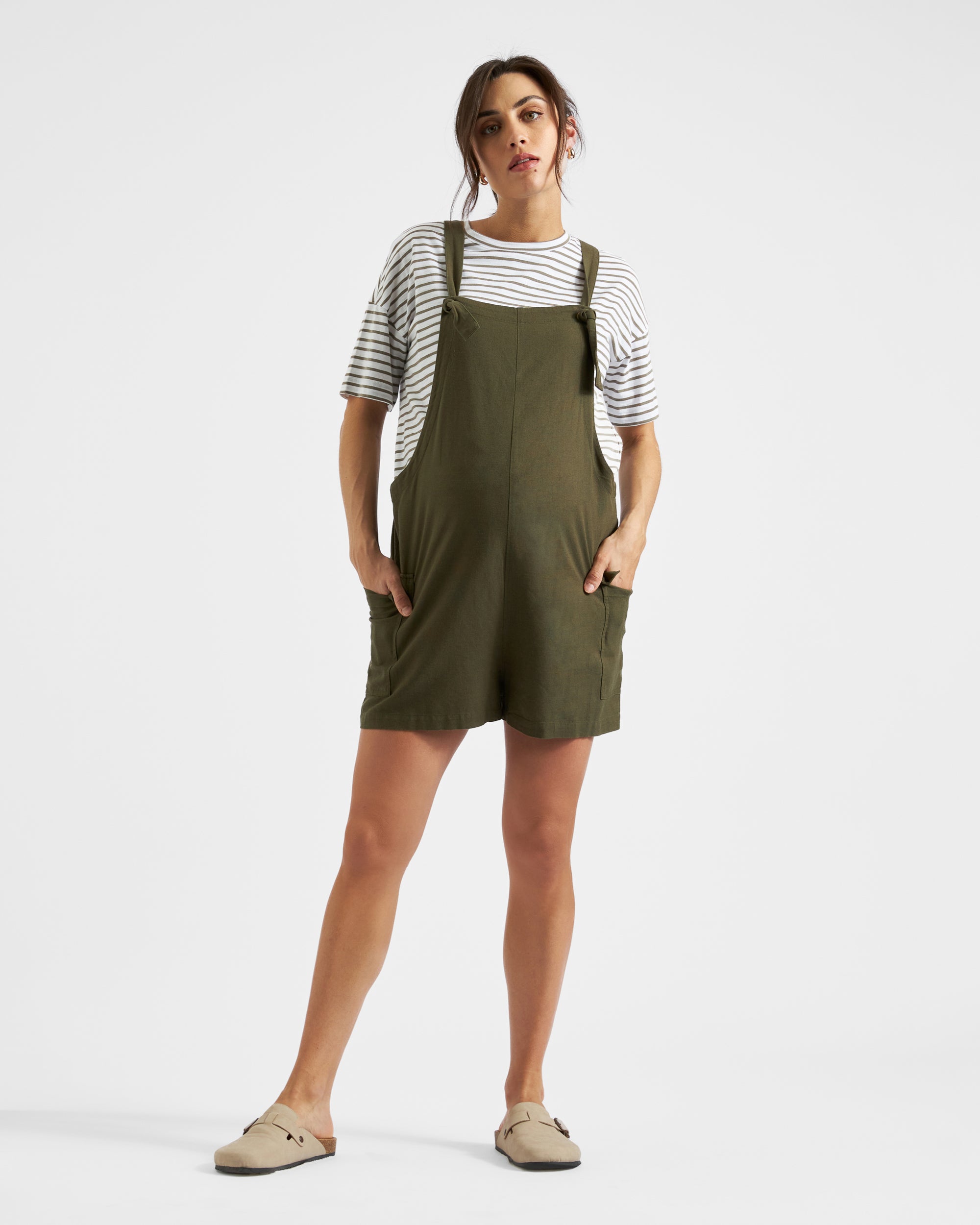 Claudette Nursing Tee  White / Olive