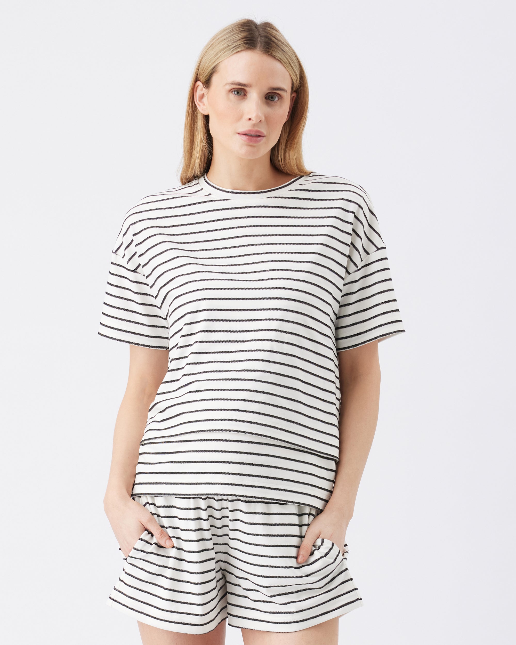 Jada Stripe Nursing Tee White / Black