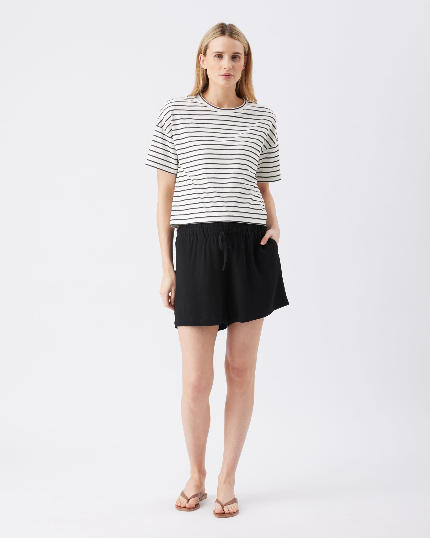 Jada Stripe Nursing Tee White / Black
