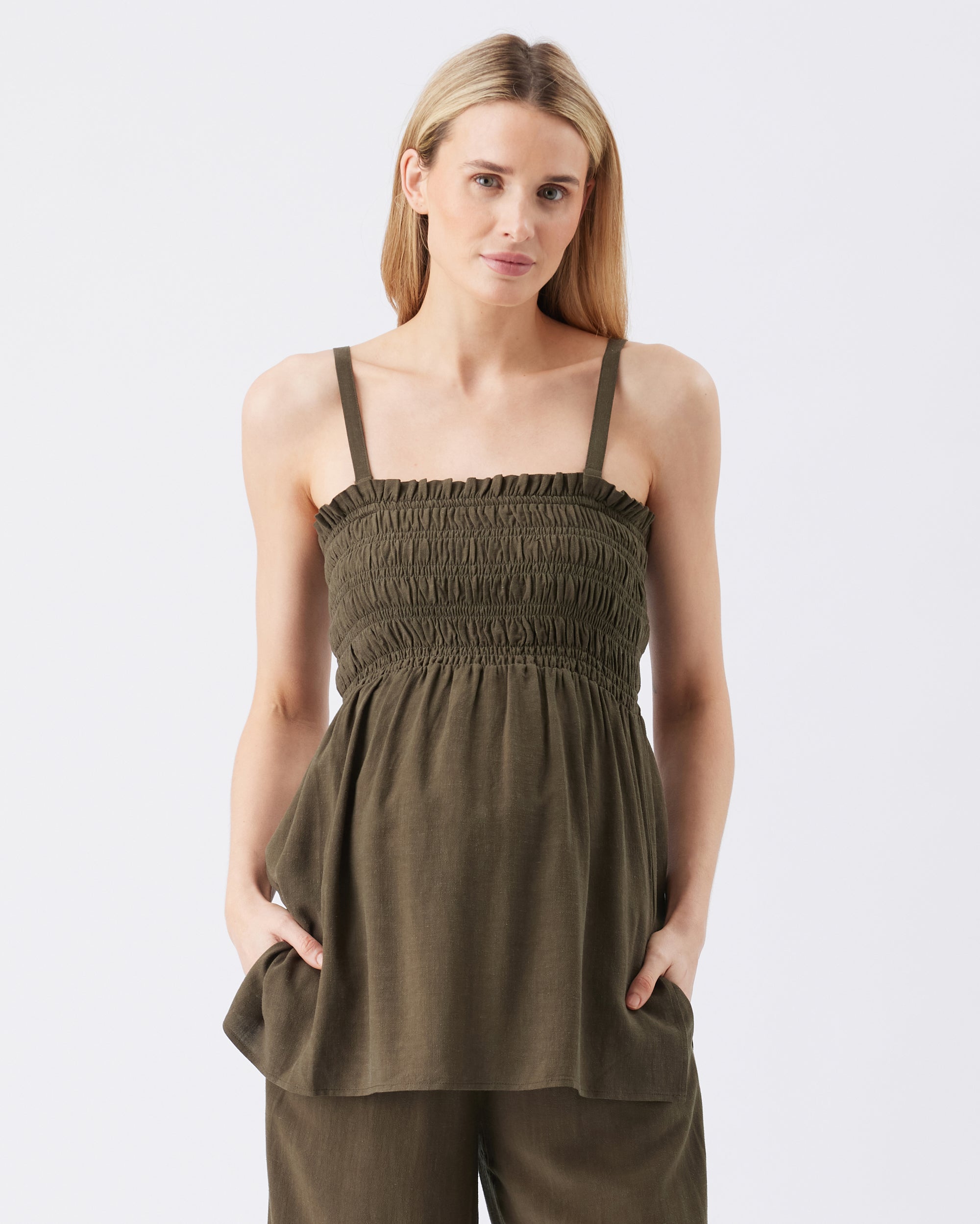 Ella Shirred Tunic  Khaki