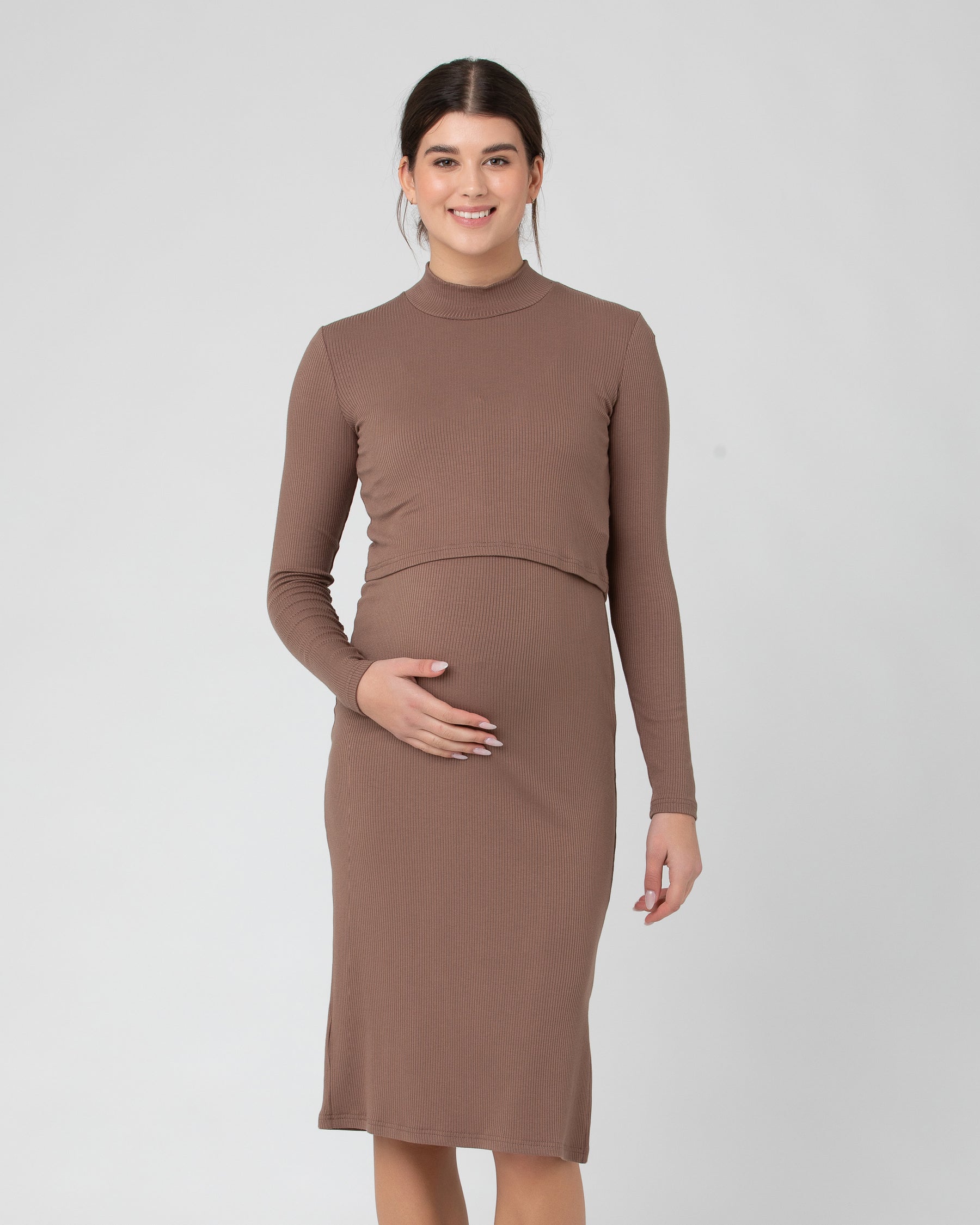 Ruby Rib Nursing Dress  Mocha