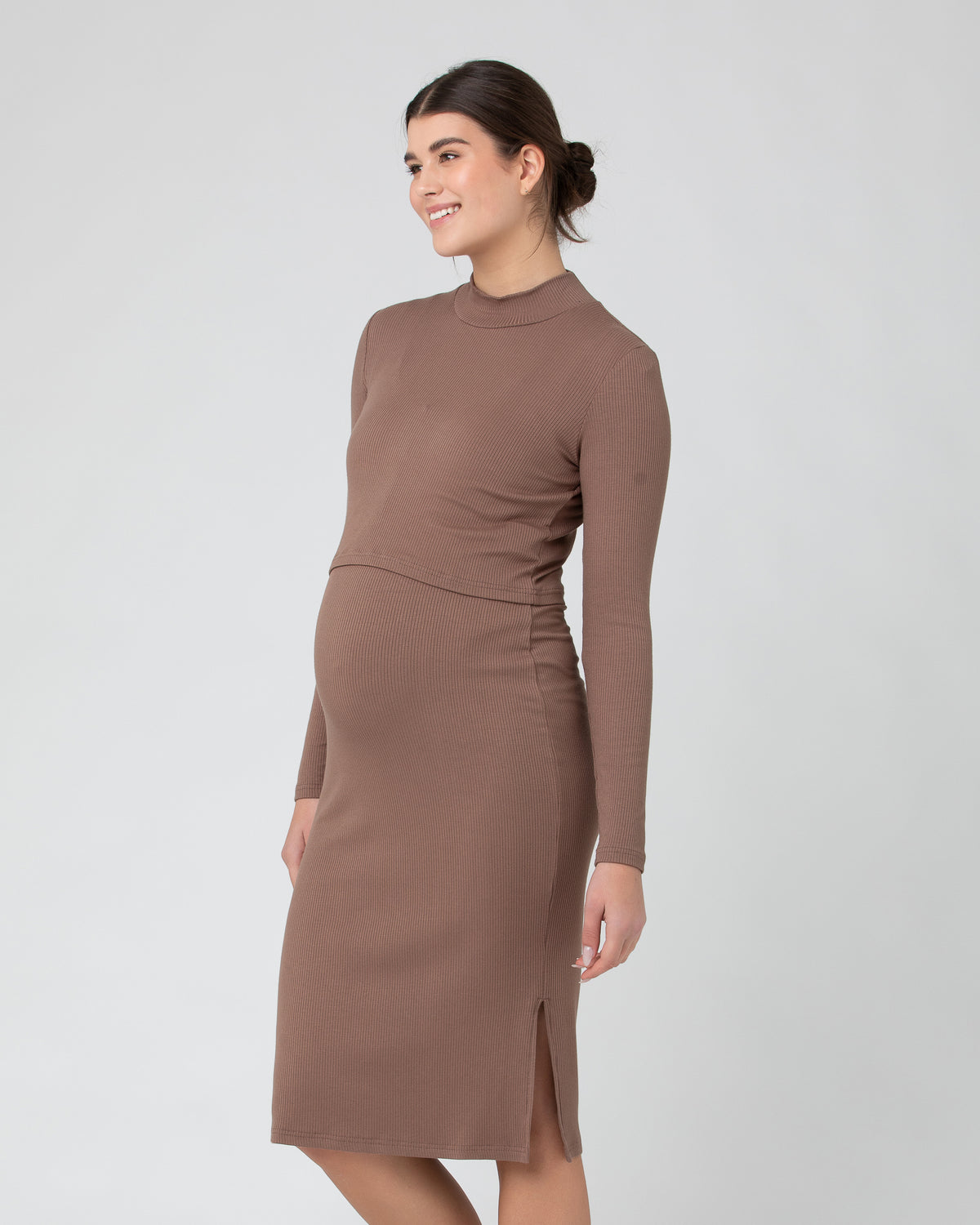 Ruby Rib Nursing Dress  Mocha