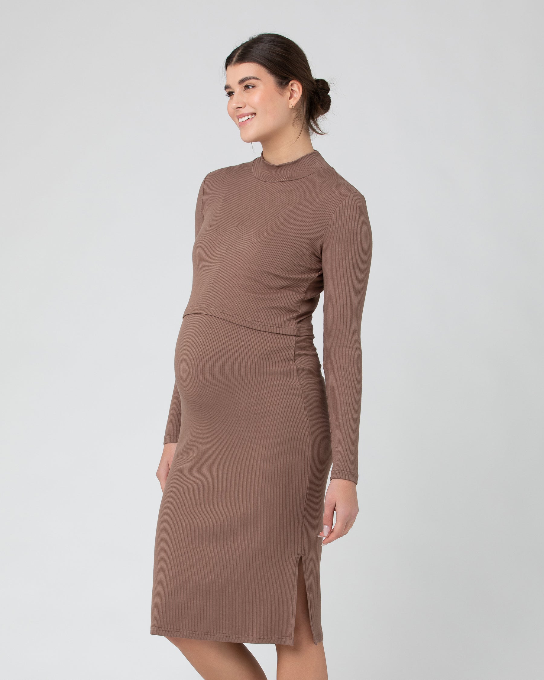 Ruby Rib Nursing Dress  Mocha