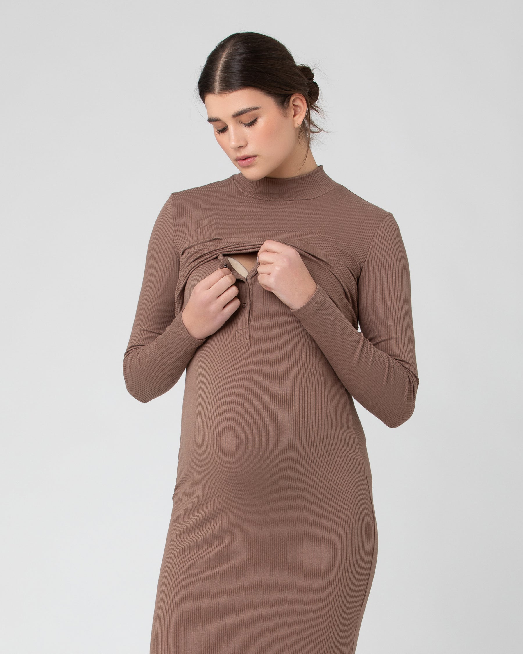 Ruby Rib Nursing Dress  Mocha