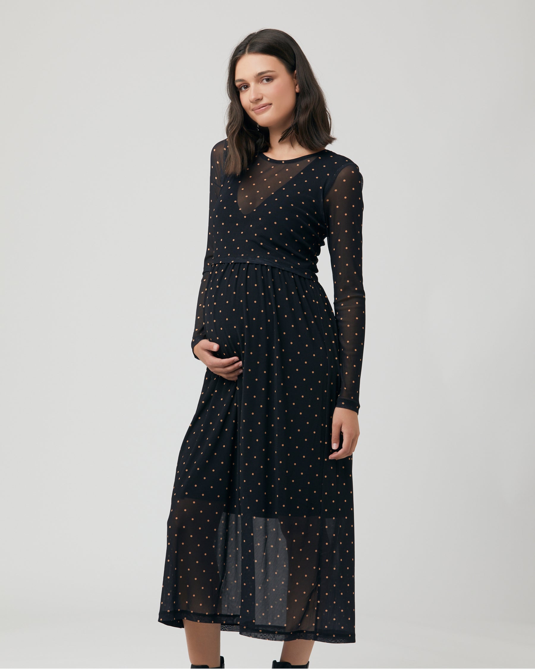 Dot Nursing Dress  Black