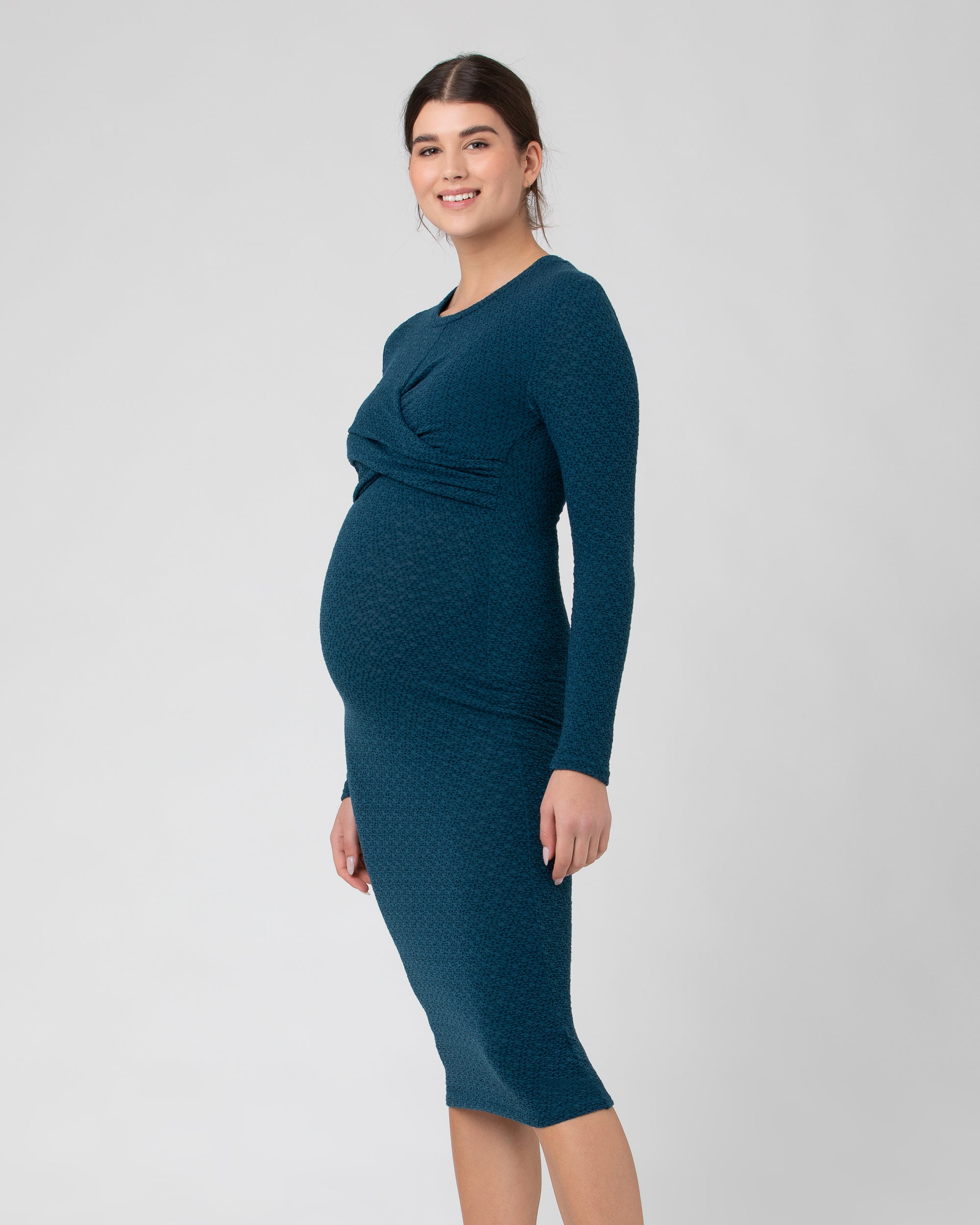 Midi Navy & White Stripe Maternity to Nursing Smock T-Shirt Dress