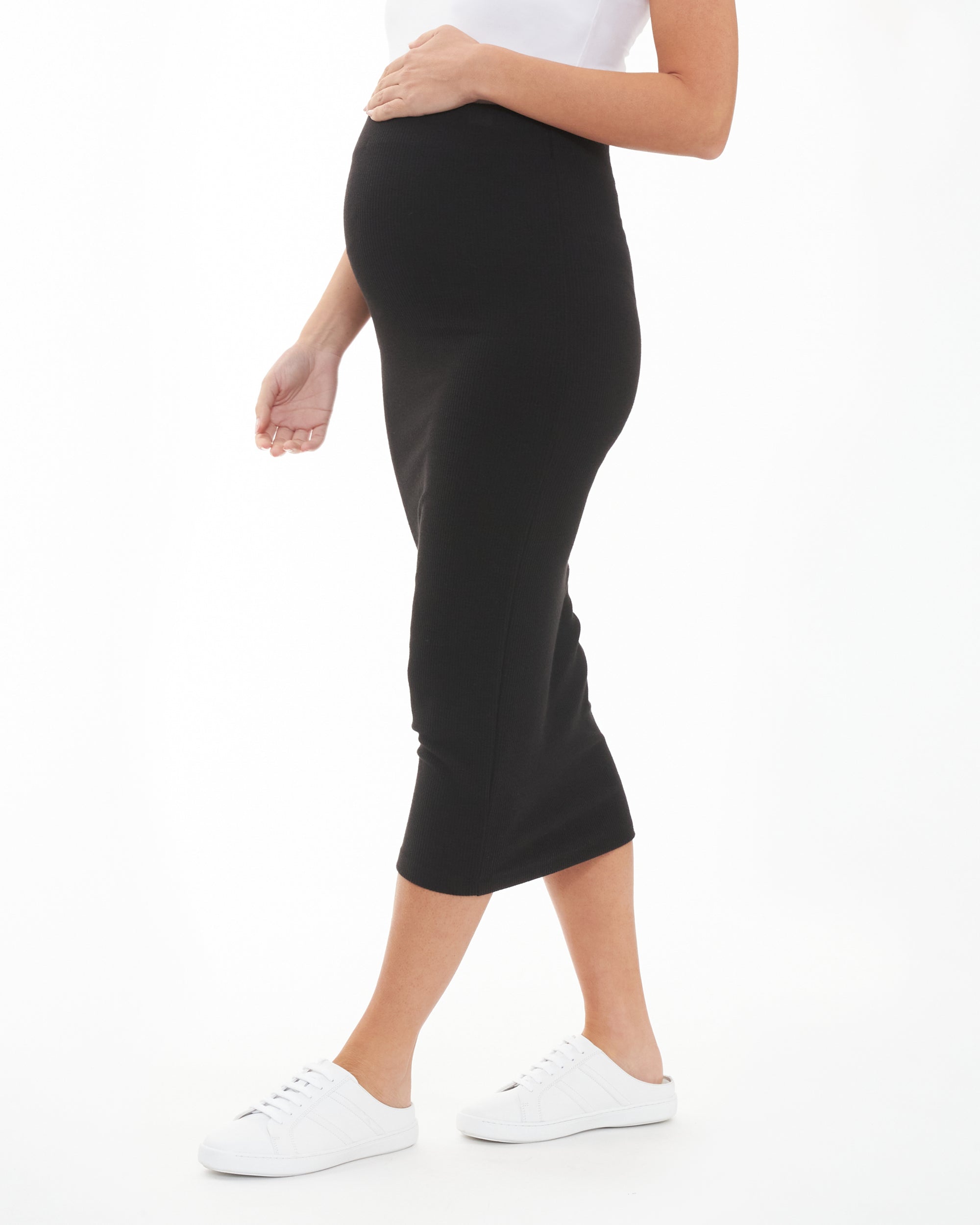 Ribbed Knit Pencil Skirt - Black