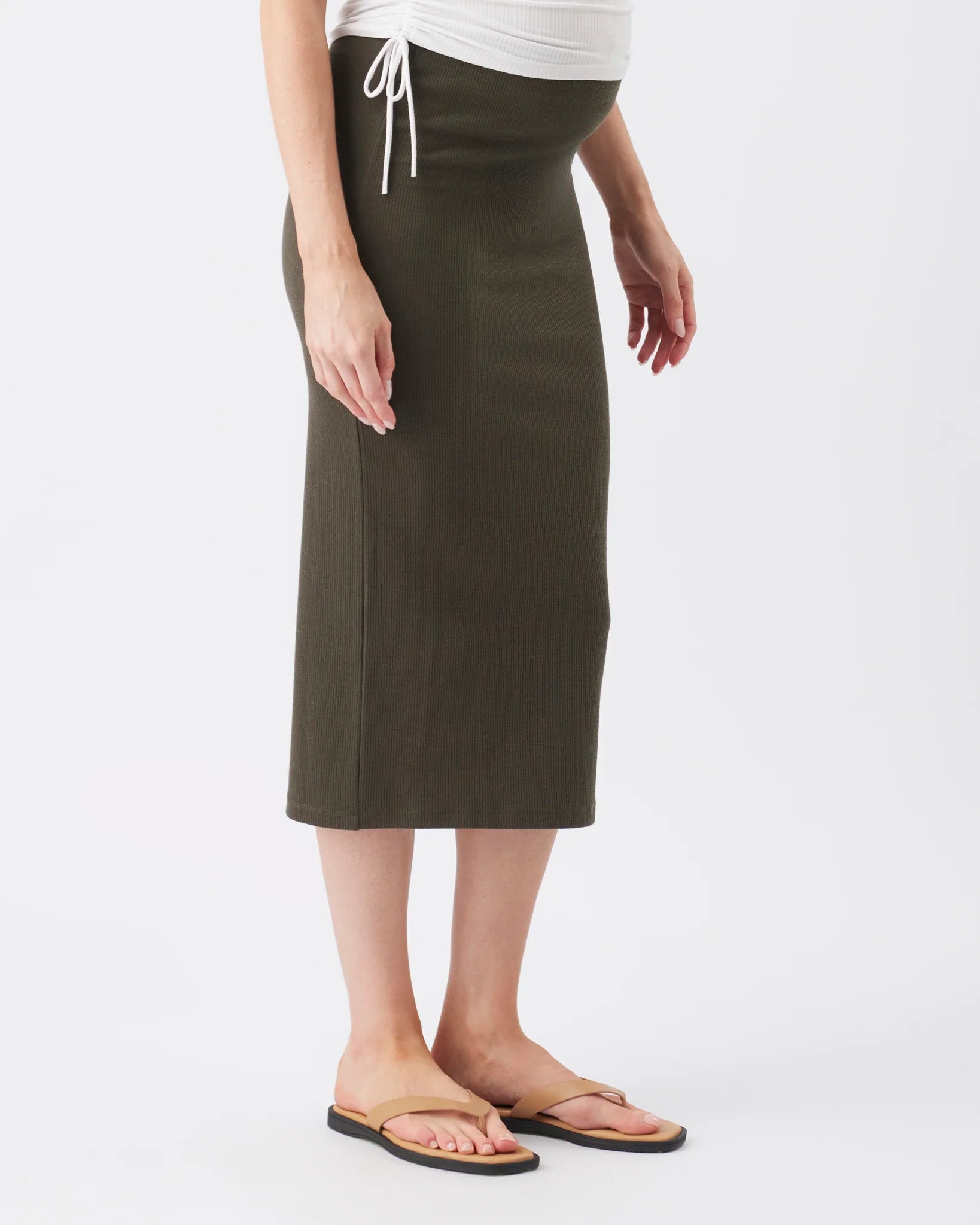 Ribbed Knit Pencil Skirt Olive