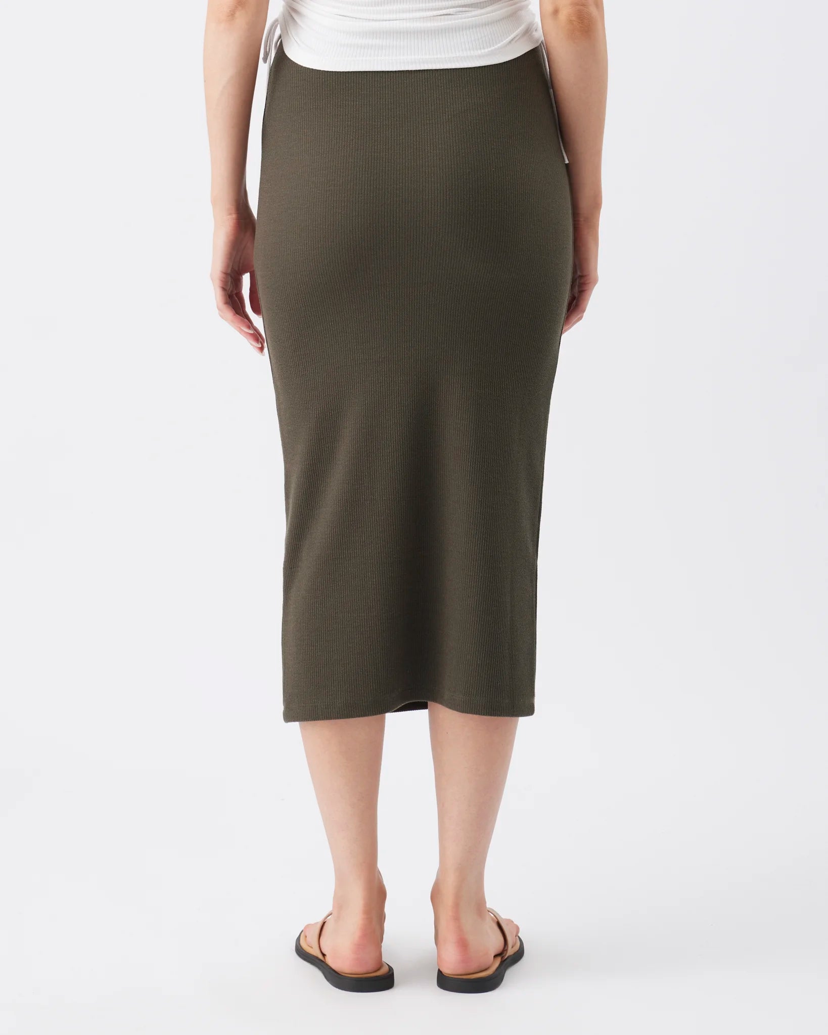 Ribbed Knit Pencil Skirt Olive