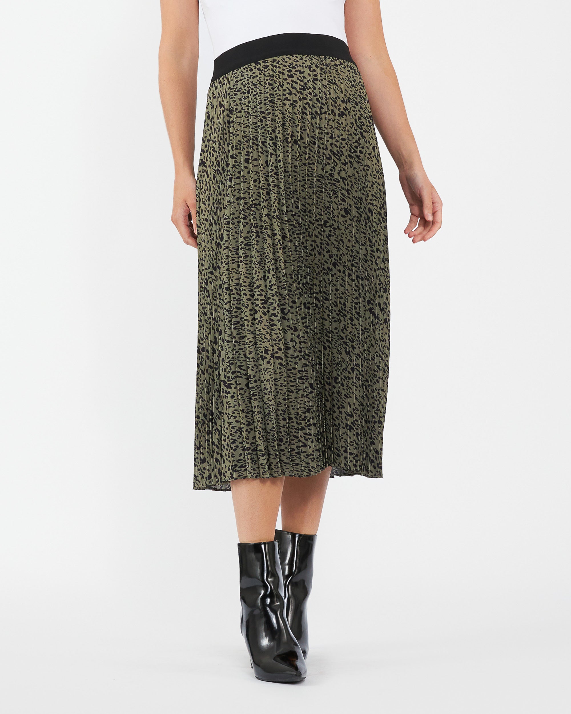 Cleo Pleat Skirt Khaki / Black