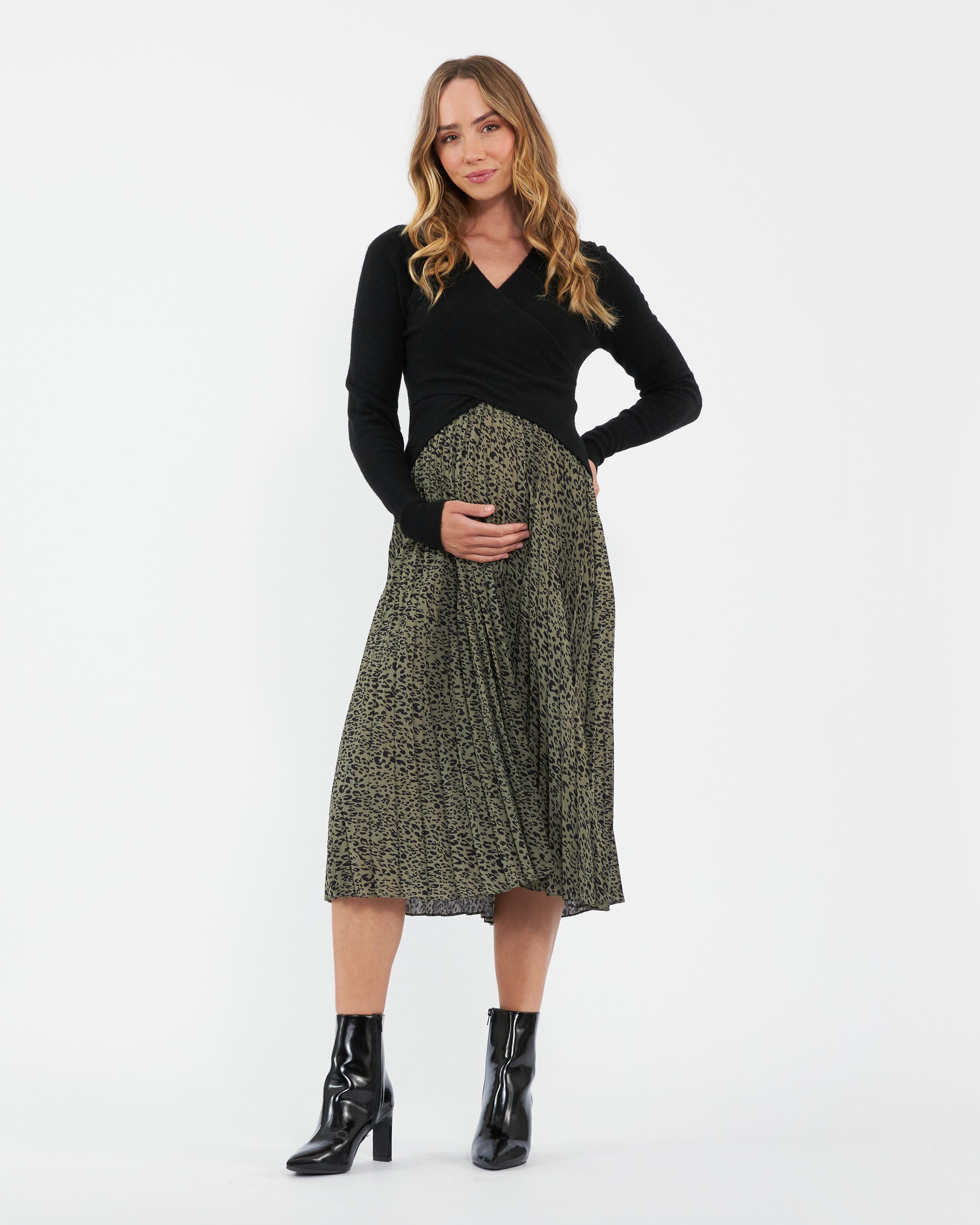 Cleo Pleat Skirt Khaki / Black