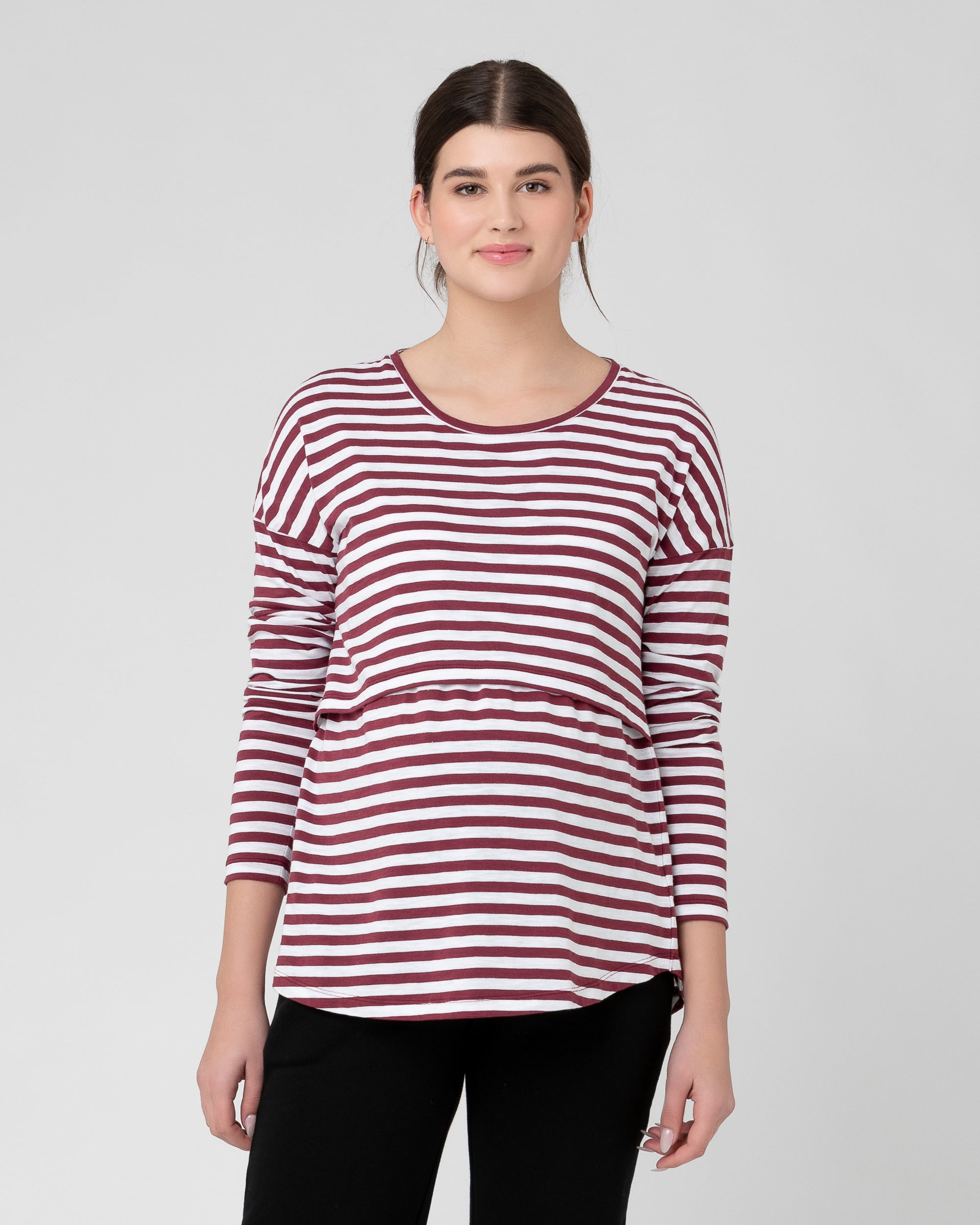 Lionel Long Sleeve Nursing Tee Maroon / White