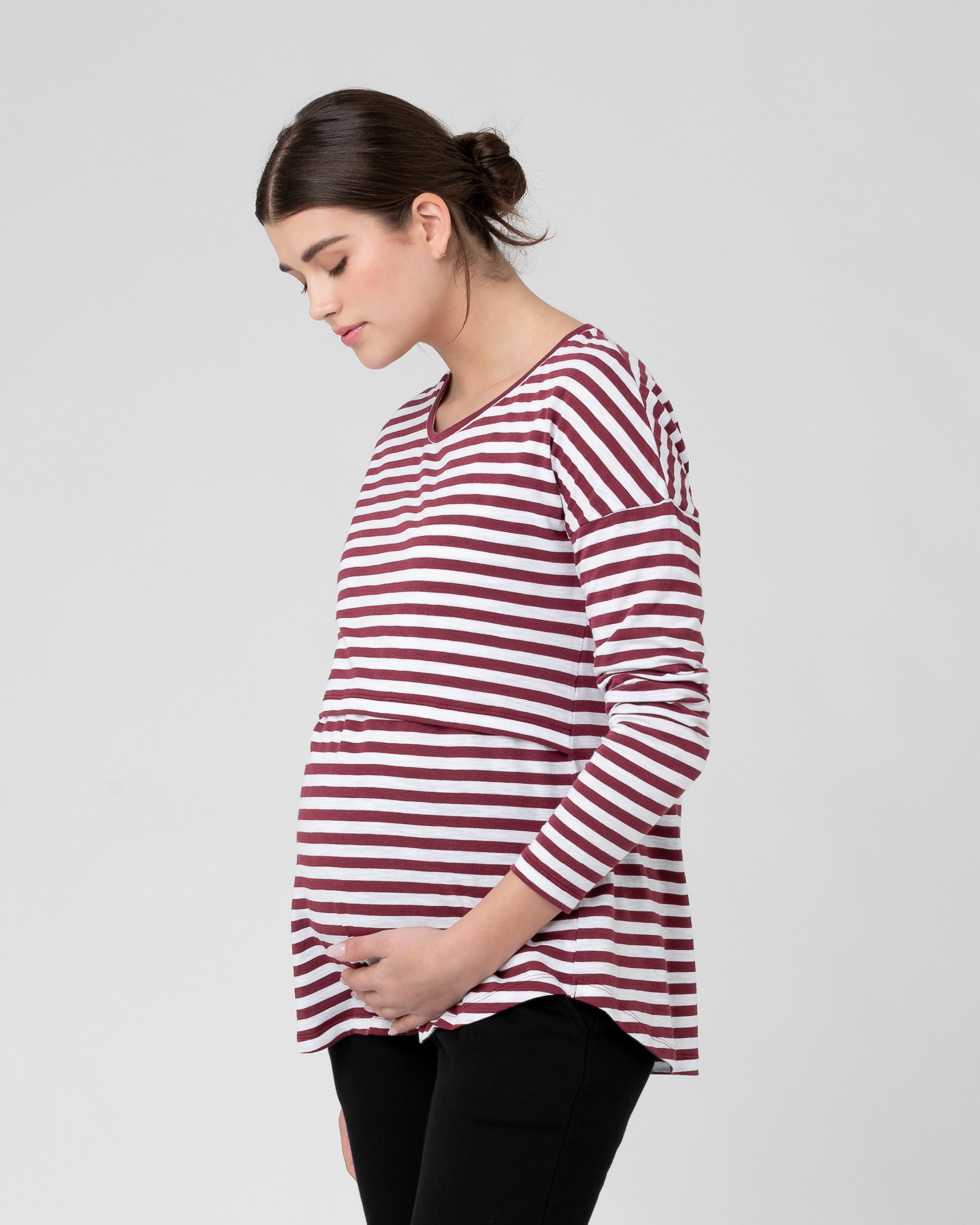 Lionel Long Sleeve Nursing Tee Maroon / White