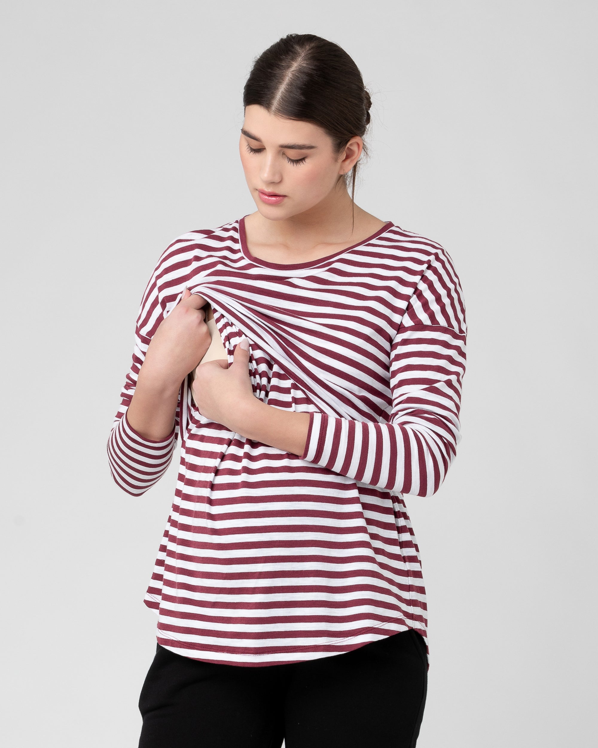 Lionel Long Sleeve Nursing Tee Maroon / White