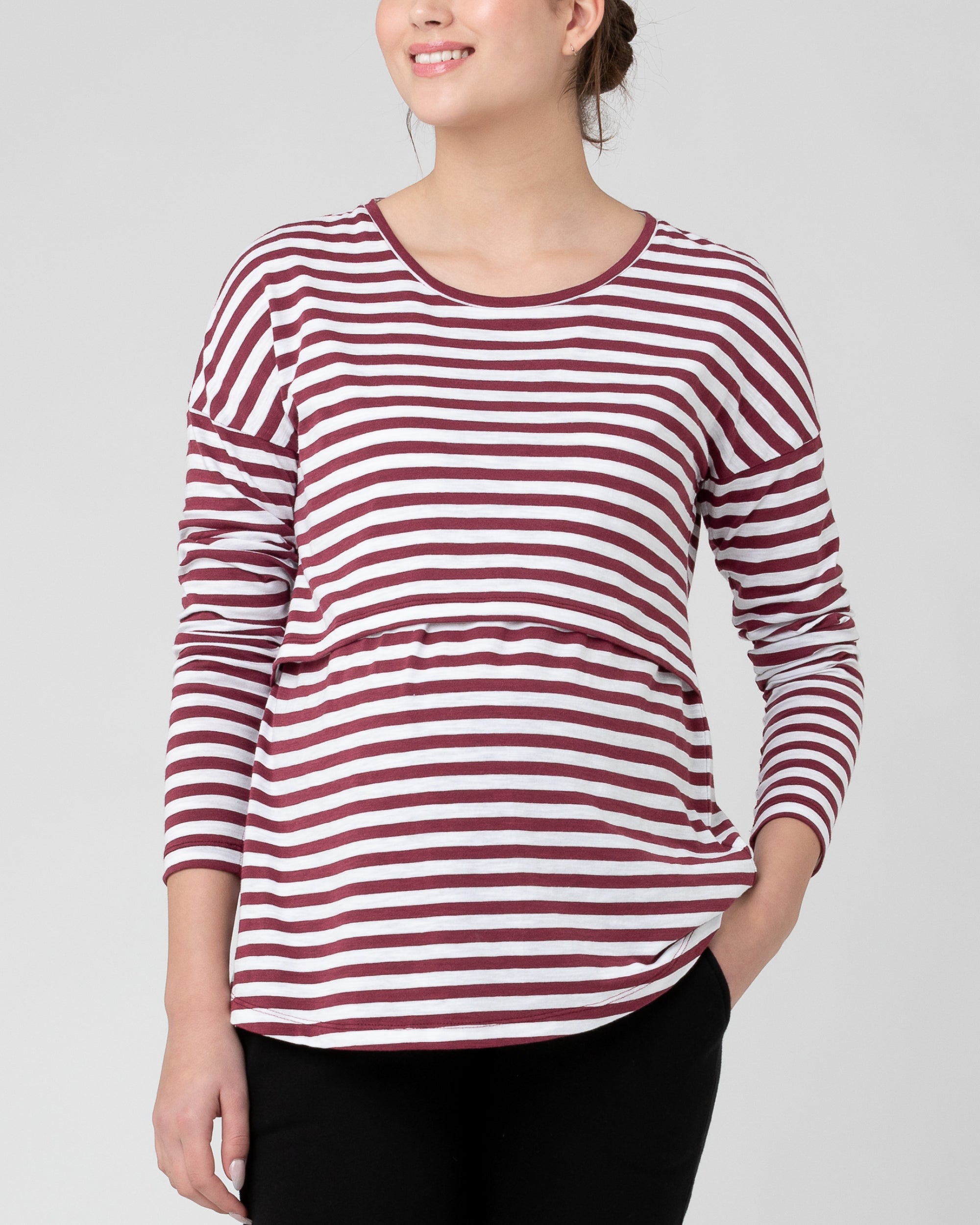 Lionel Long Sleeve Nursing Tee Maroon / White