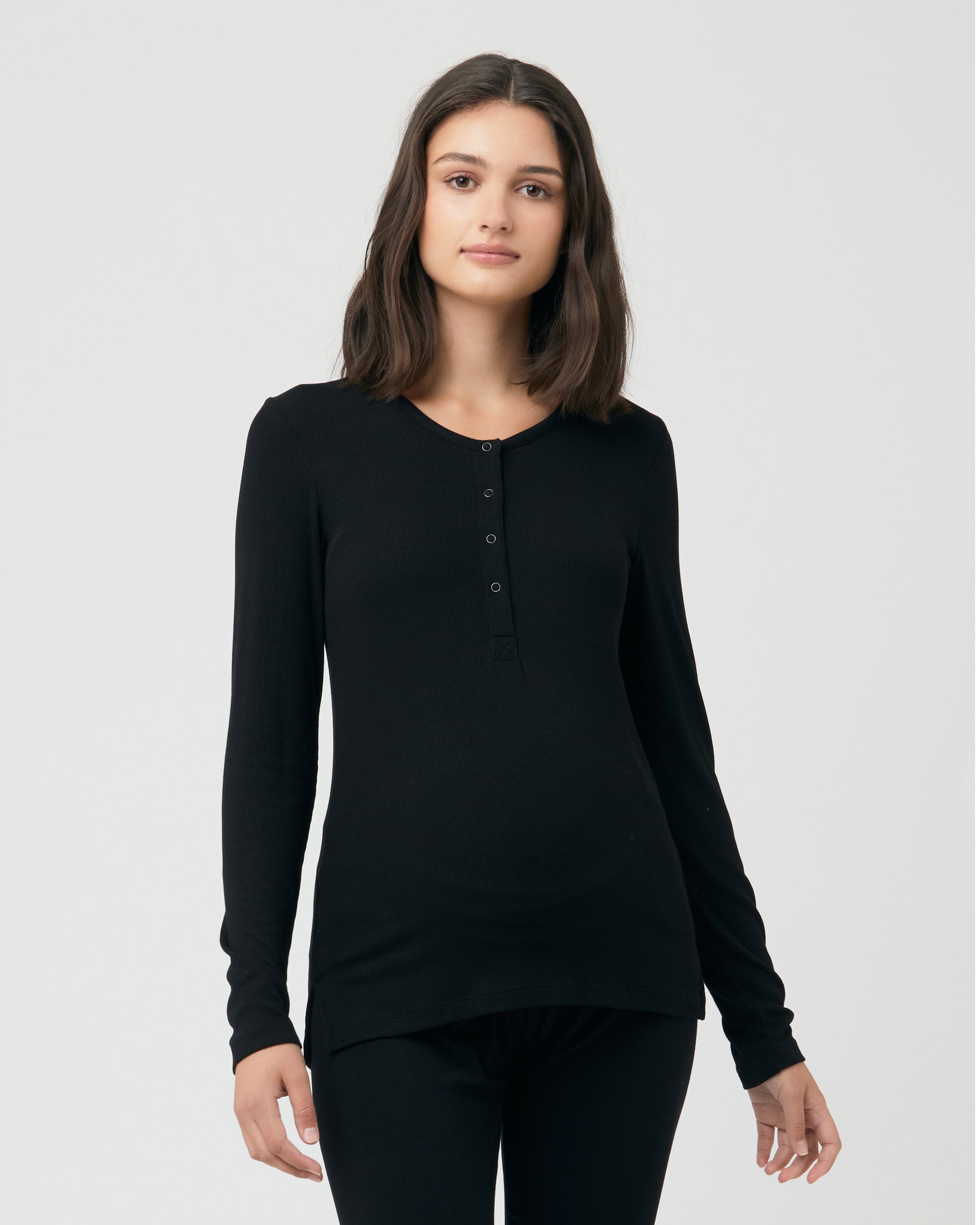 Rib Button Through Top Black