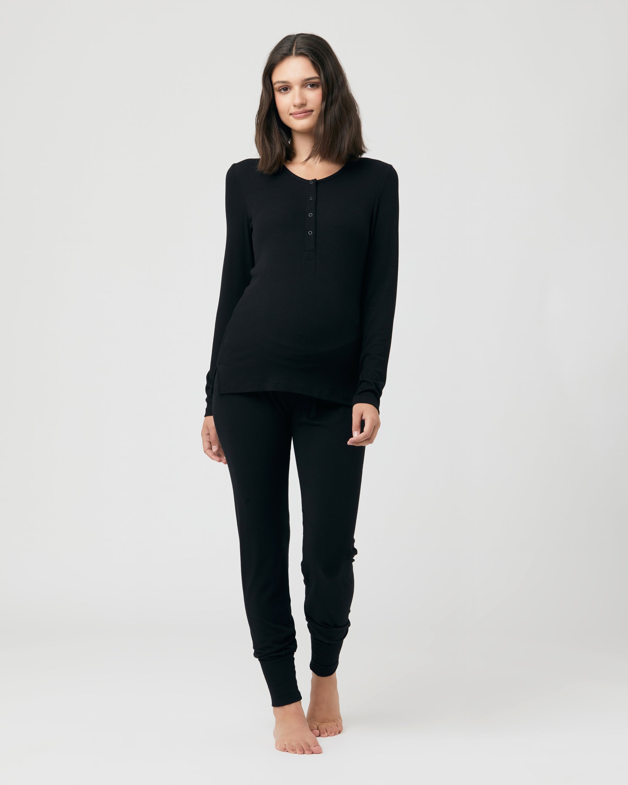 Rib Button Through Top Black