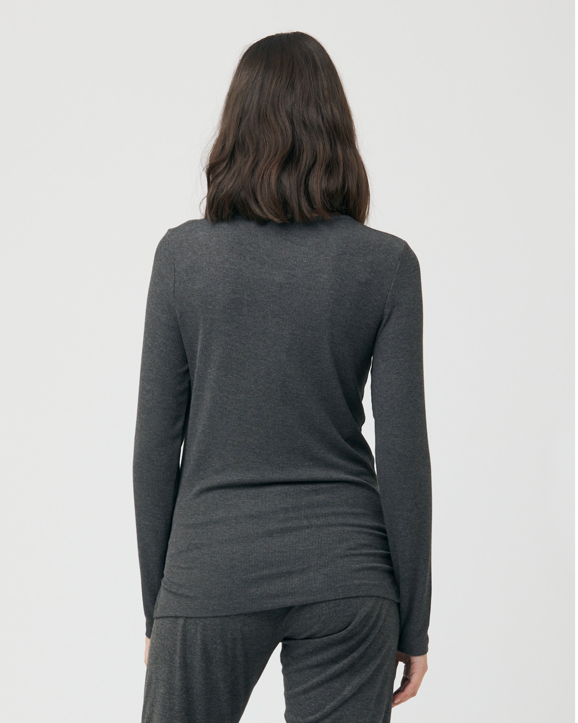 Rib Button Through Top Charcoal Marle